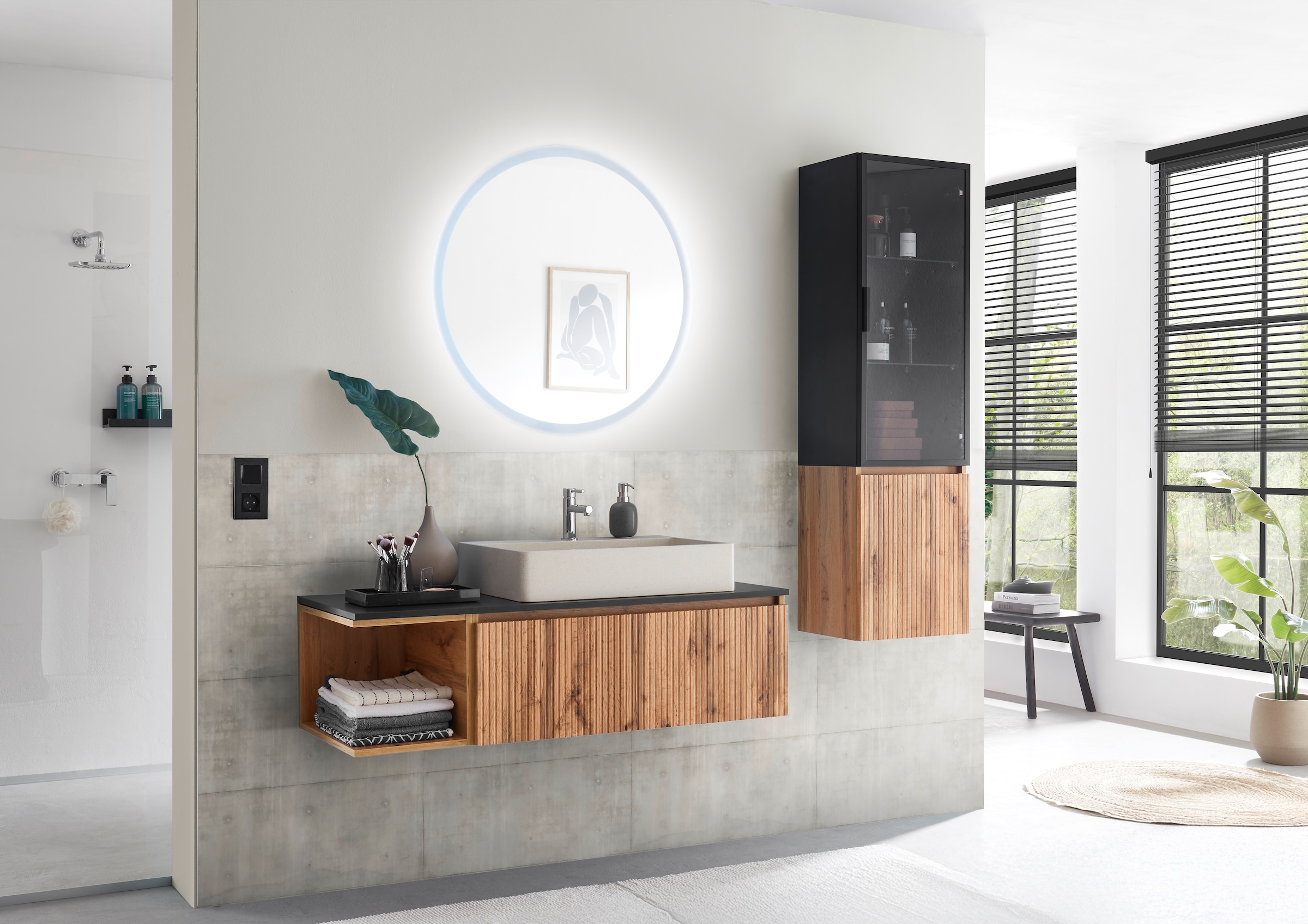 BASIC by Balculina Waschbeckenunterschrank »Loris BxHxT 120x34x47 cm« 1 Stk. tlg. Breite 120cm, Softclose, L/R montierbar