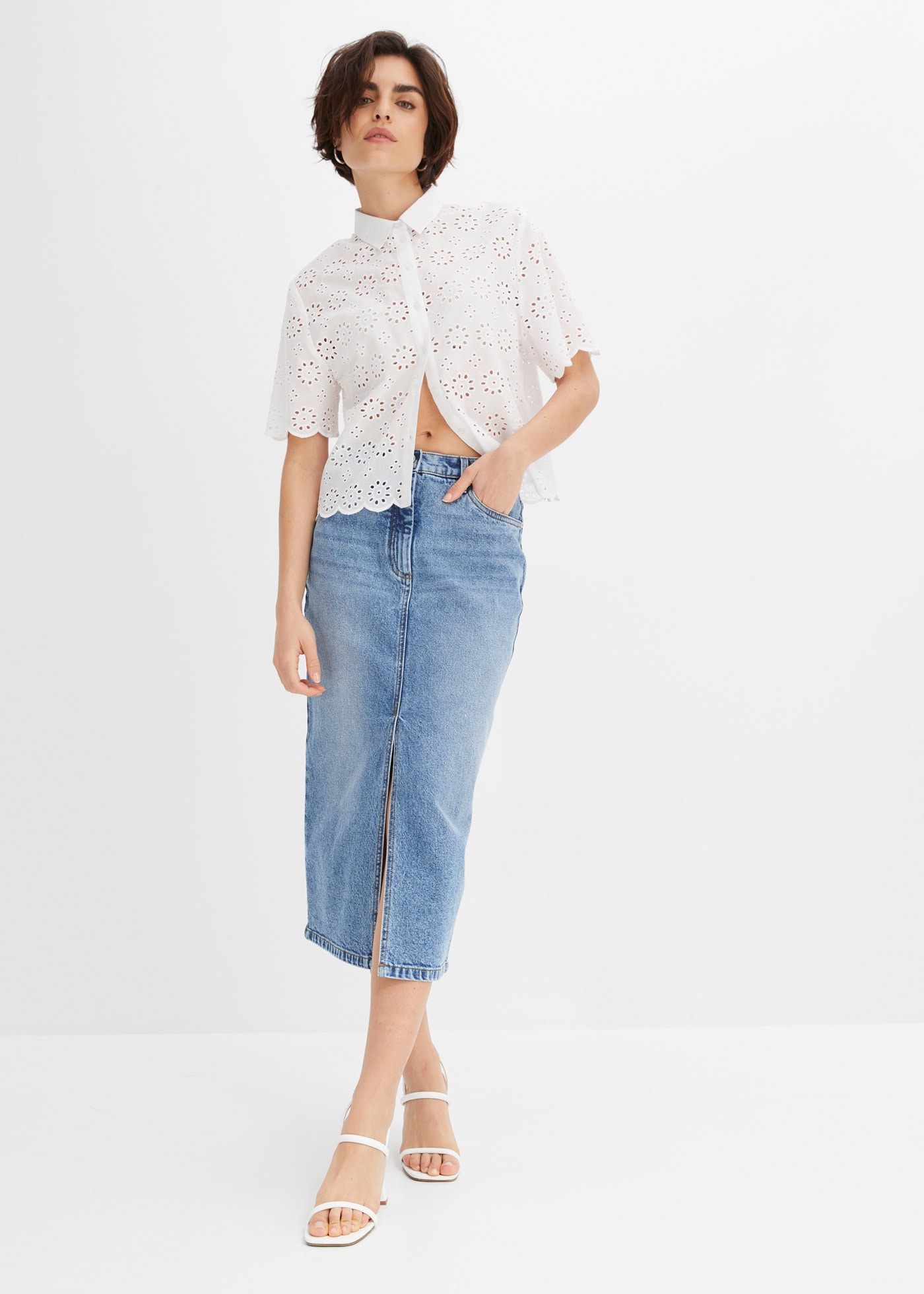 bonprix Jeansrock regular fit, mit Gehschlitz, 5-Pocket-Stil