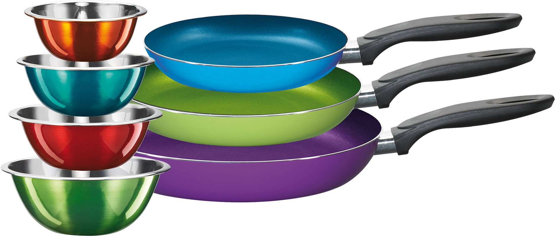 KING Pfannen-Set Aluminium Set, 3 Pfannen, 4 Schüsseln, 7 Stk. tlg. Indukti günstig online kaufen