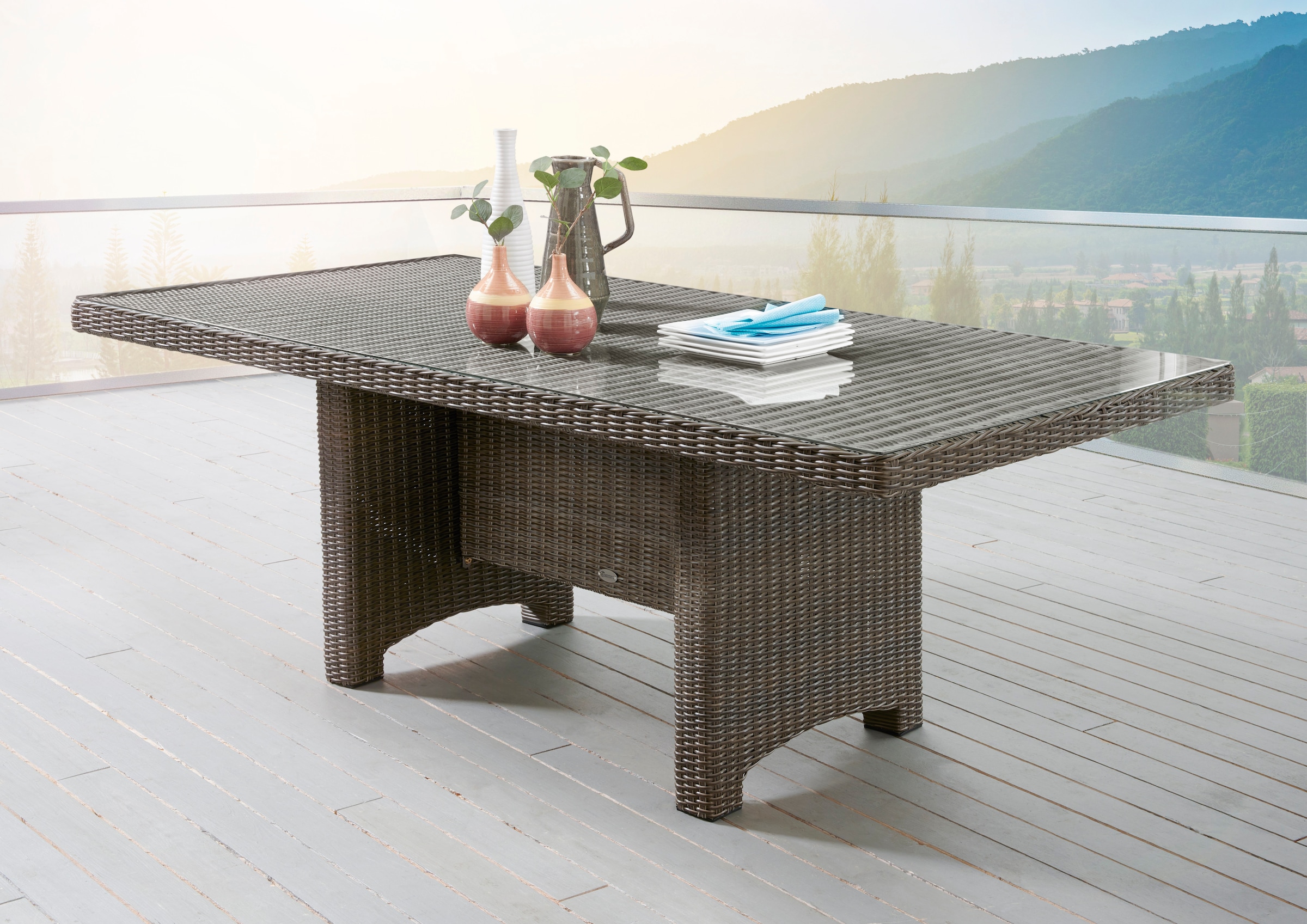 Destiny Garten-Essgruppe »MALAGA LUNA« 4x Sessel, 1x Tisch, inkl. Auflagen, 13 Stk. tlg. Aluminium, Polyrattan
