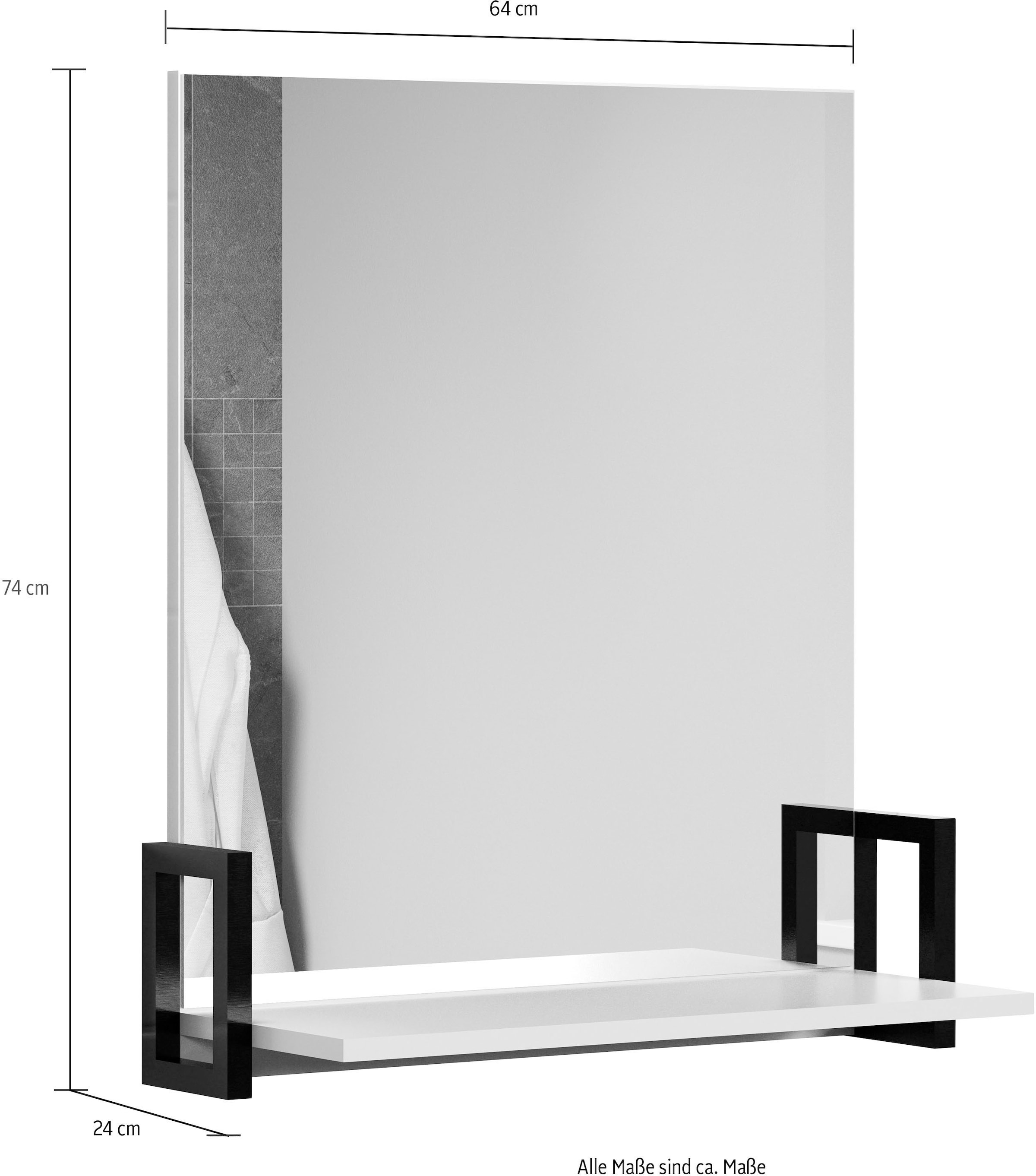 welltime Badspiegel »Malcesine« Badspiegel mit Ablage in Dunkeltürkis - Maße (B/T/H) 64/24/74 cm