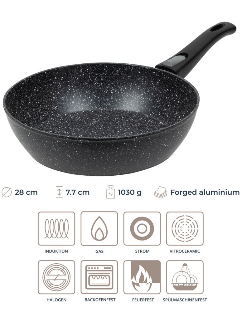 RESTO Kitchenware Bratpfanne »Leo, Wokpfanne mit vierschichtiger Marmor-Antihaftbeschichtung«, Aluminium, (1 tlg.), mit einem abnehmbaren Griff - backofenfest, spülmaschinenfest