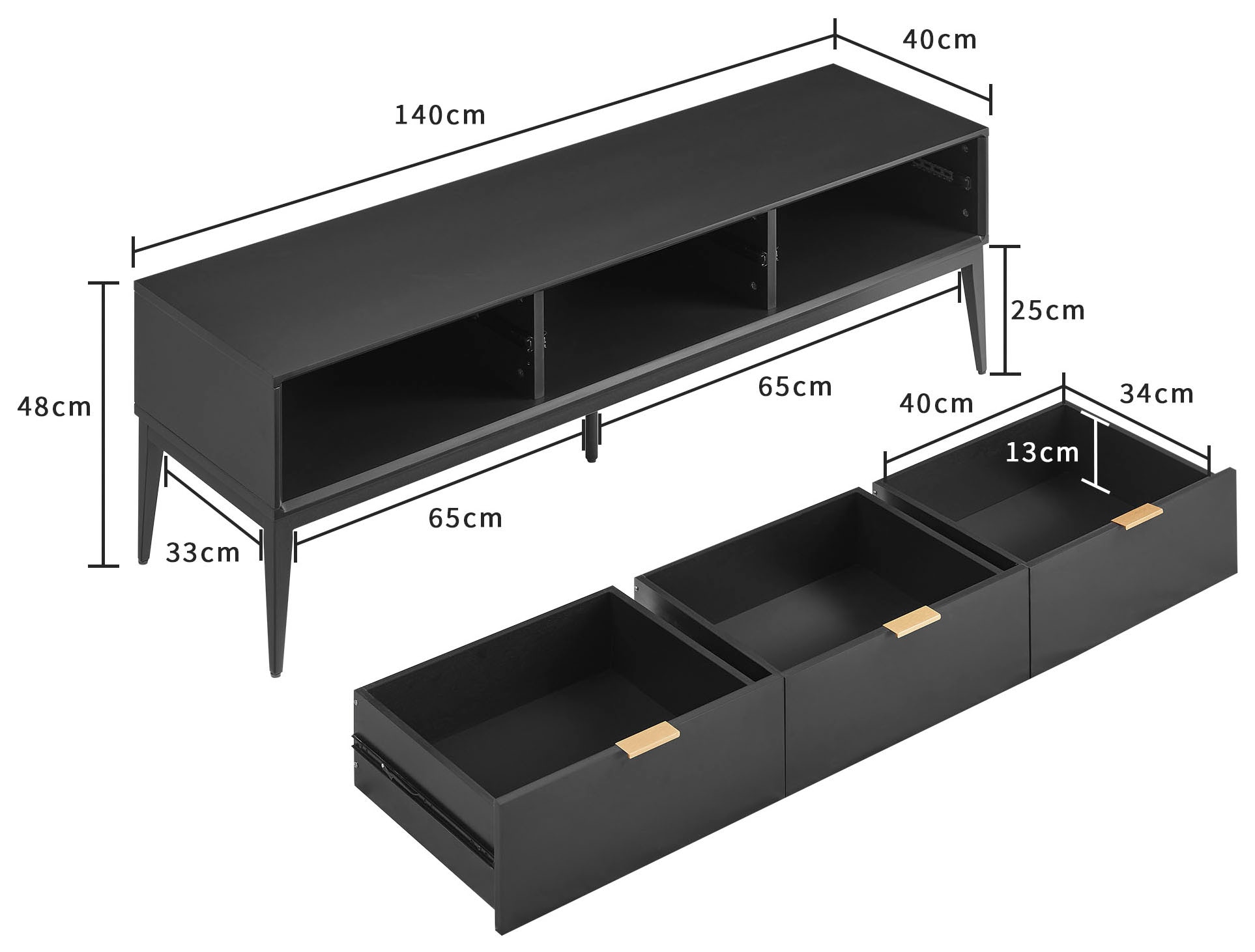 Leonique TV-Board »Lavisha« FSC-zertifiziertes Holz kombiniert Melamin, verchromten Metallgriffen