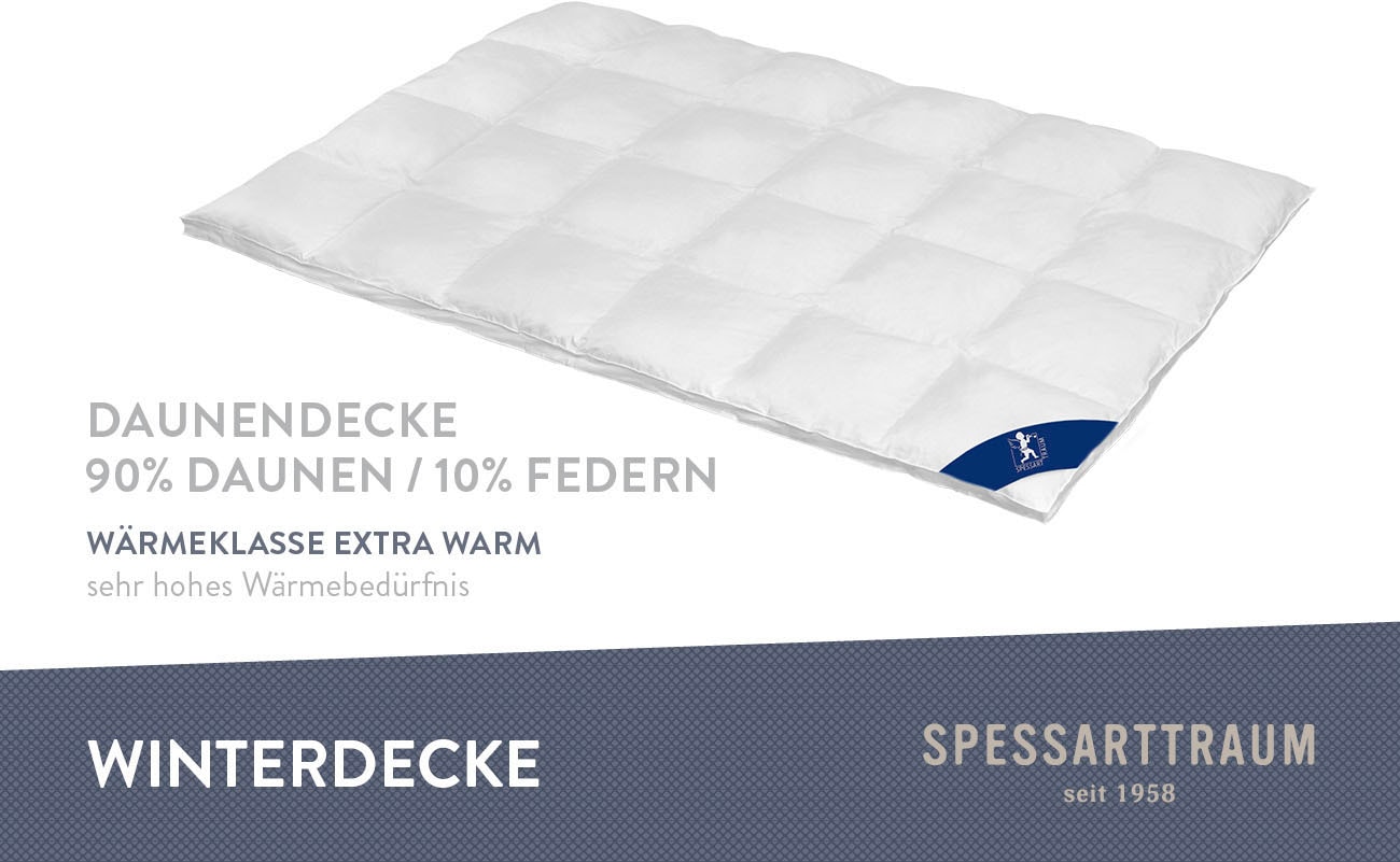 SPESSARTTRAUM Daunenbettdecke »First Class«, extrawarm, Füllung 90% Daunen / 10% Federn, Klasse 1, Downpass zertifiziert, Bezug 100% Baumwolle, nachhaltig (Made in Green), Hausstauballergiker geeignet, (1 St.), 5 Wärmeklassen & 6 Größen, Bestseller