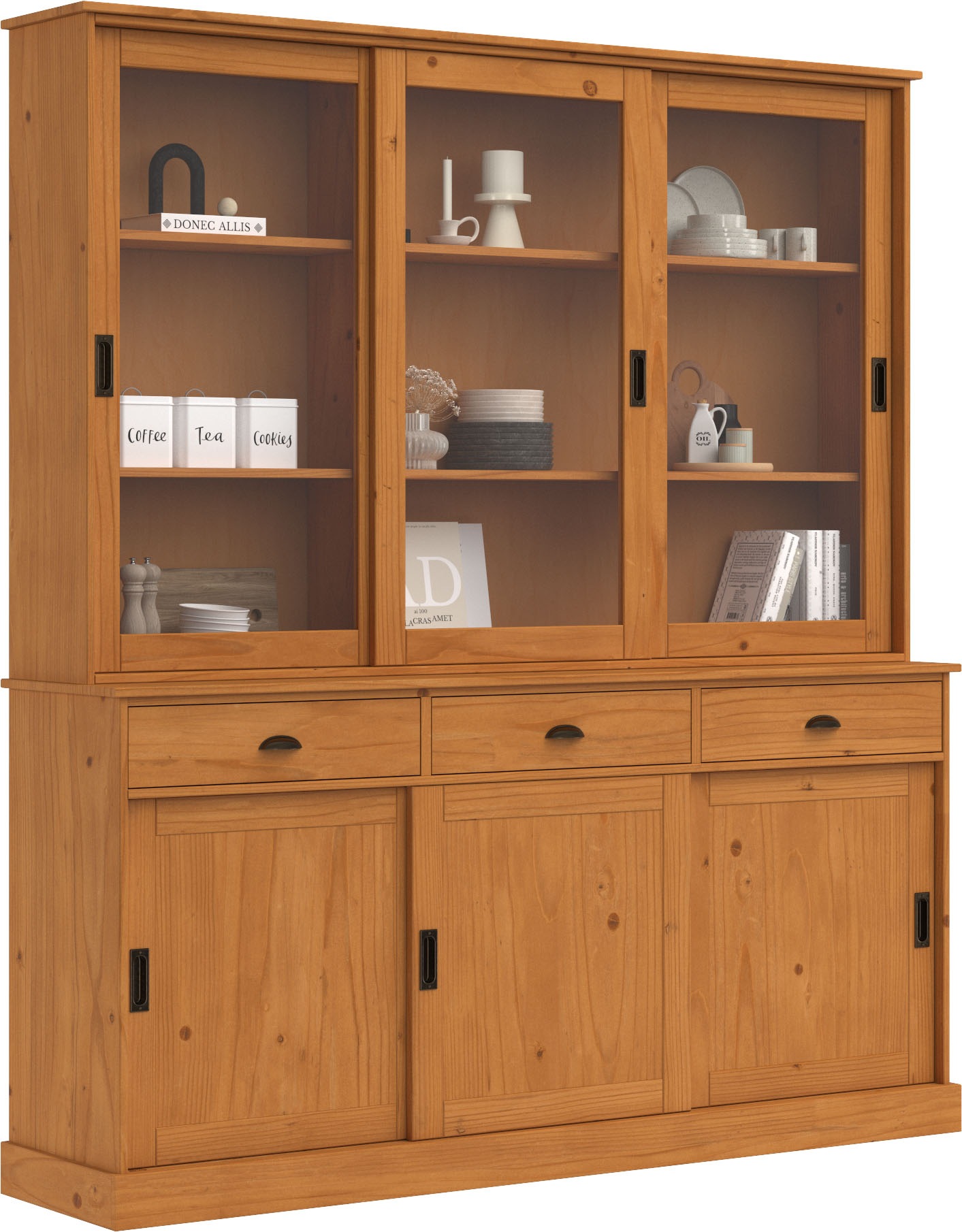 Home affaire Buffet »Schröder«, mit 6 Schiebetüren, davon 3 mit Glaseinsatz,Br.170 cm, Kiefer massiv