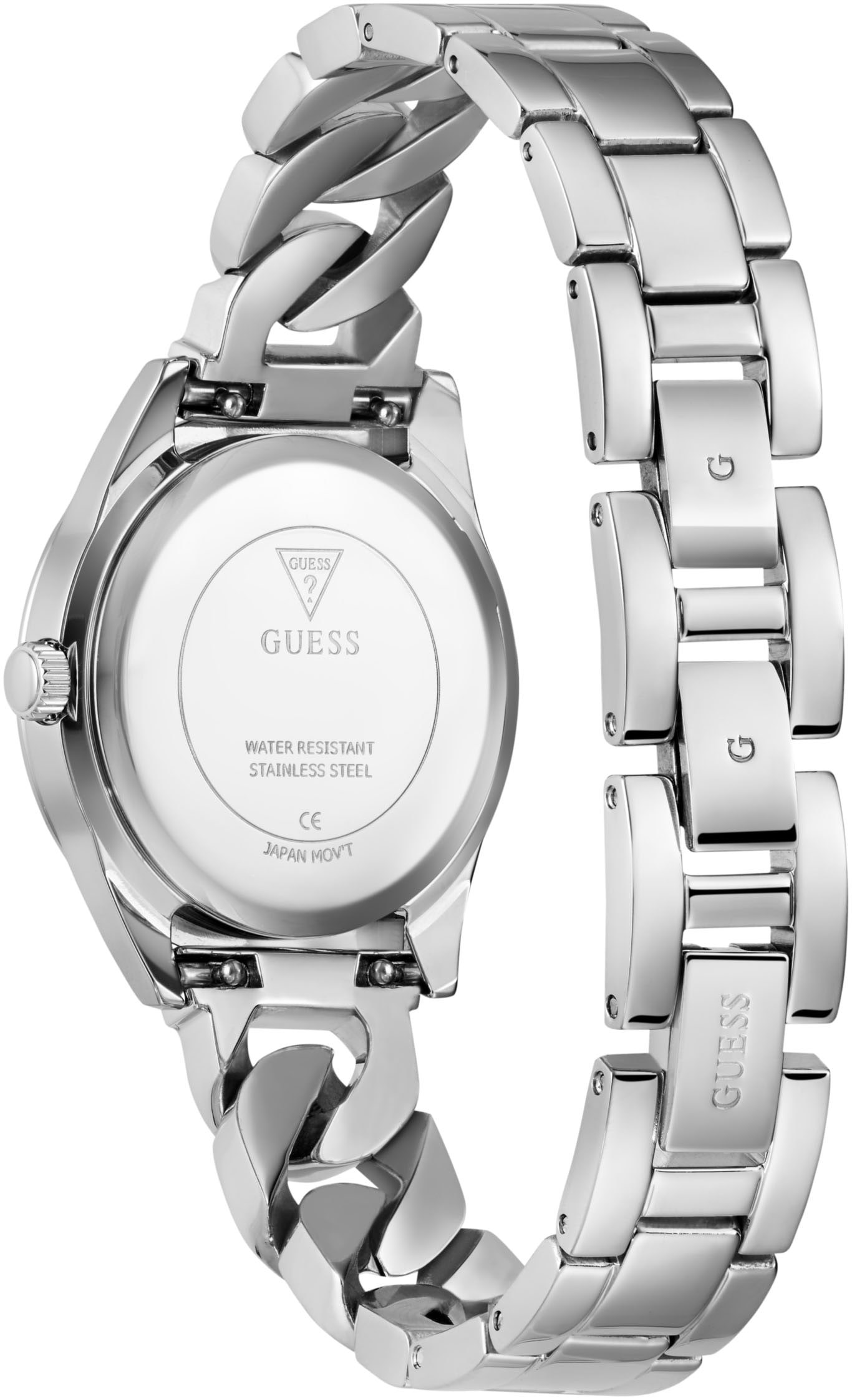 Guess Quarzuhr »SERENA«, (Set, 2 tlg., mit Wechselarmband aus Silikon), Armbanduhr, Damenuhr, Edelstahlarmband, Geschenkidee