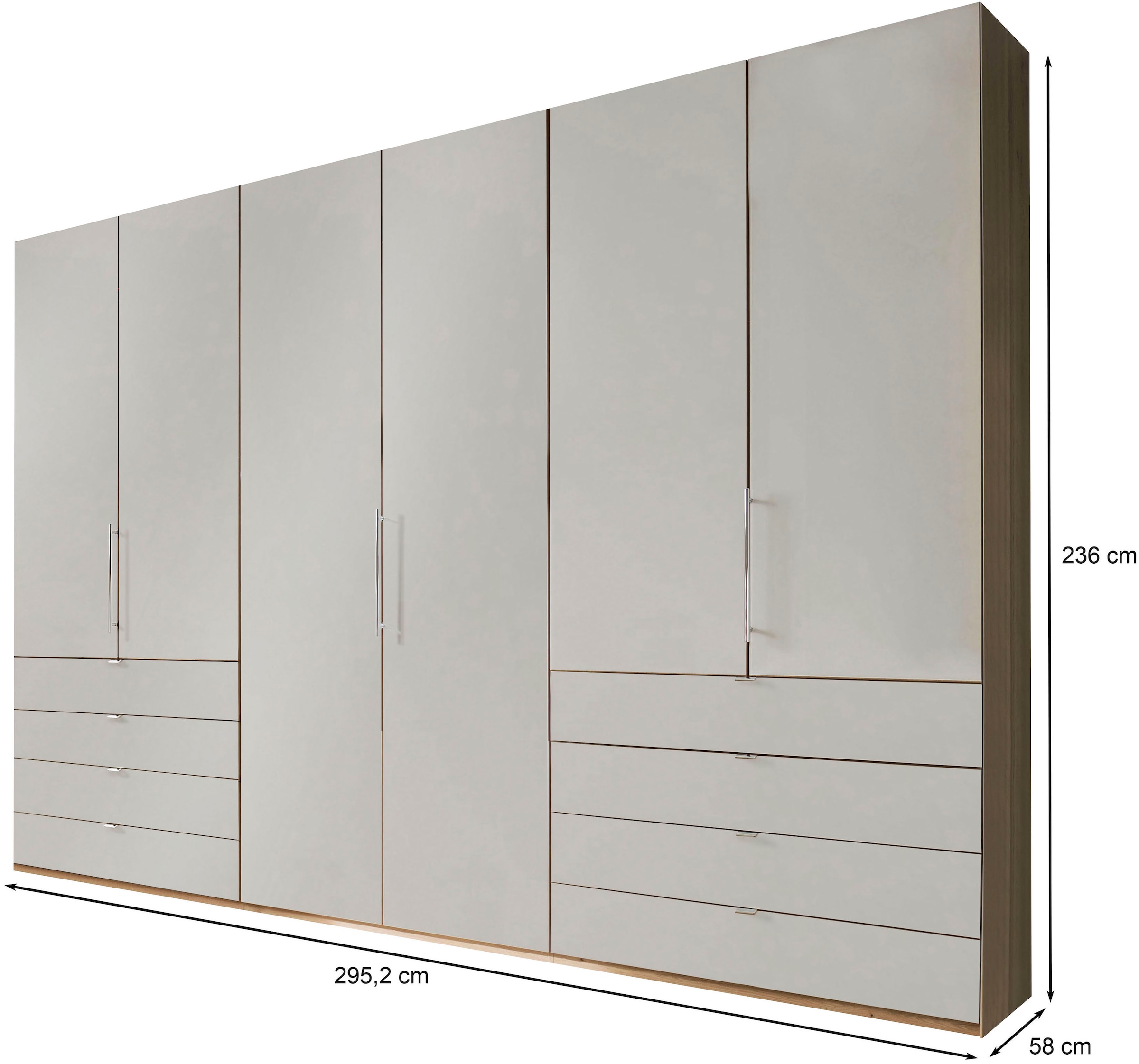 WIEMANN Falttürenschrank »Loft, hochwertige Glasfront, Metallgriffe, viel Stauraum«, (3 Breiten: 200cm/250cm/300cm, Höhe: 236cm), Qualität trifft edles Design, 8 Schubkästen, 6 Türen