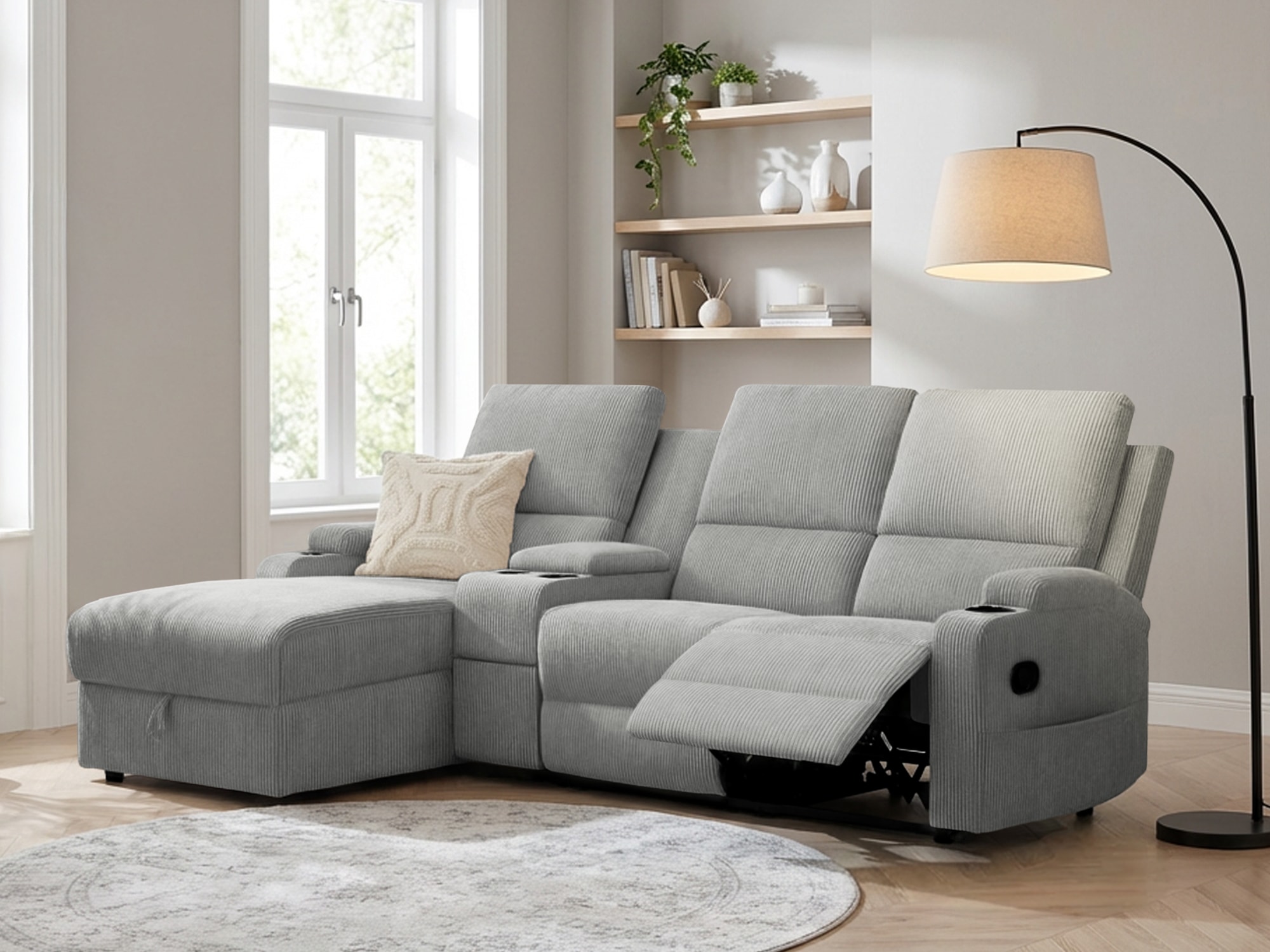 OTTO home Ecksofa »NAPORI Multimediasofa, 3er Kinosessel XXL, L-Form, Cord« Kinosofa mit Relaxfunktion, Getränkehalter, Staufach und Staukasten
