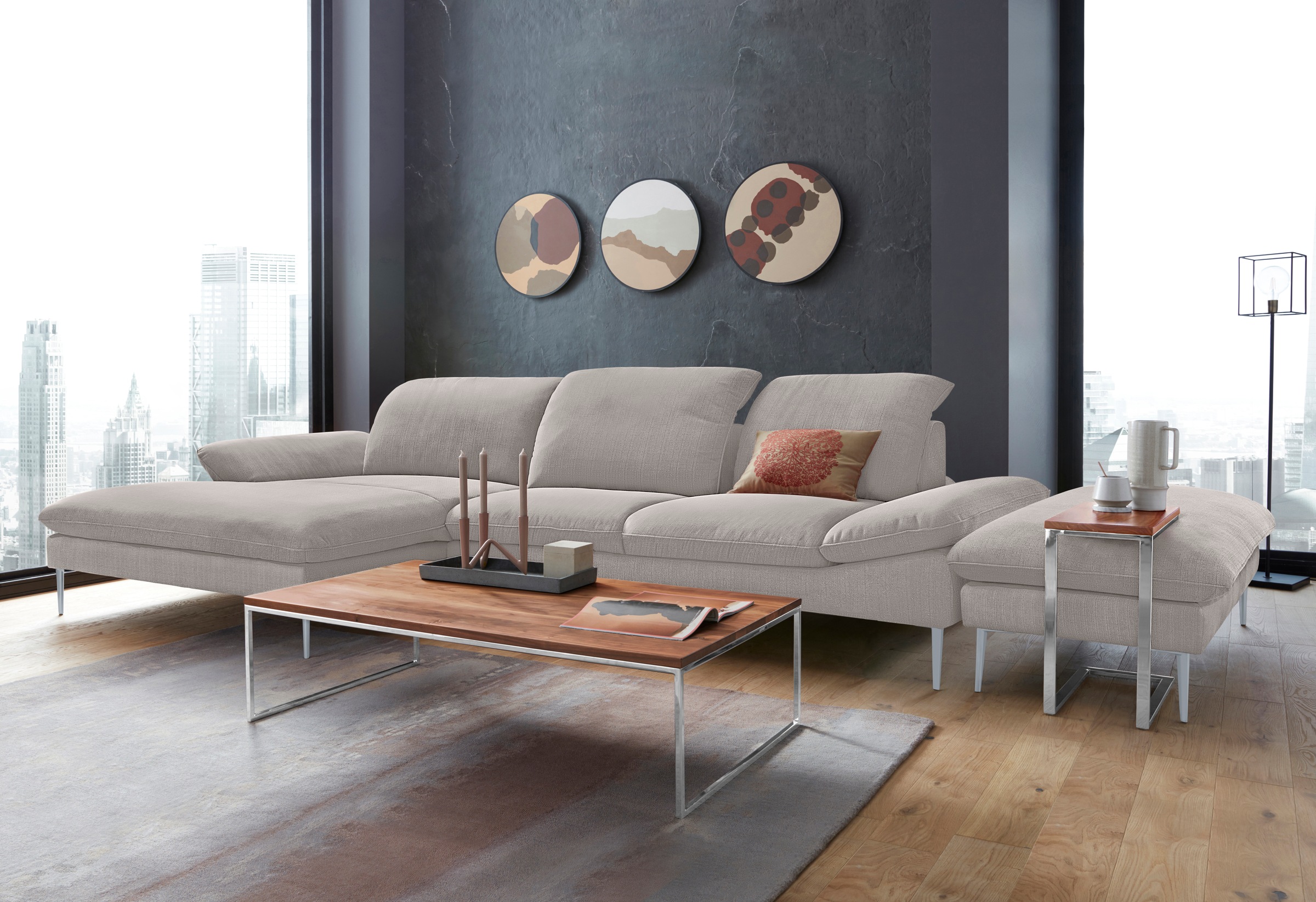 W.SCHILLIG Ecksofa »enjoy&MORE, Designsofa, bequem, zeitlos und elegant, L-Form«, mit Sitztiefenverstellung, Füße silber matt, Breite 340 cm
