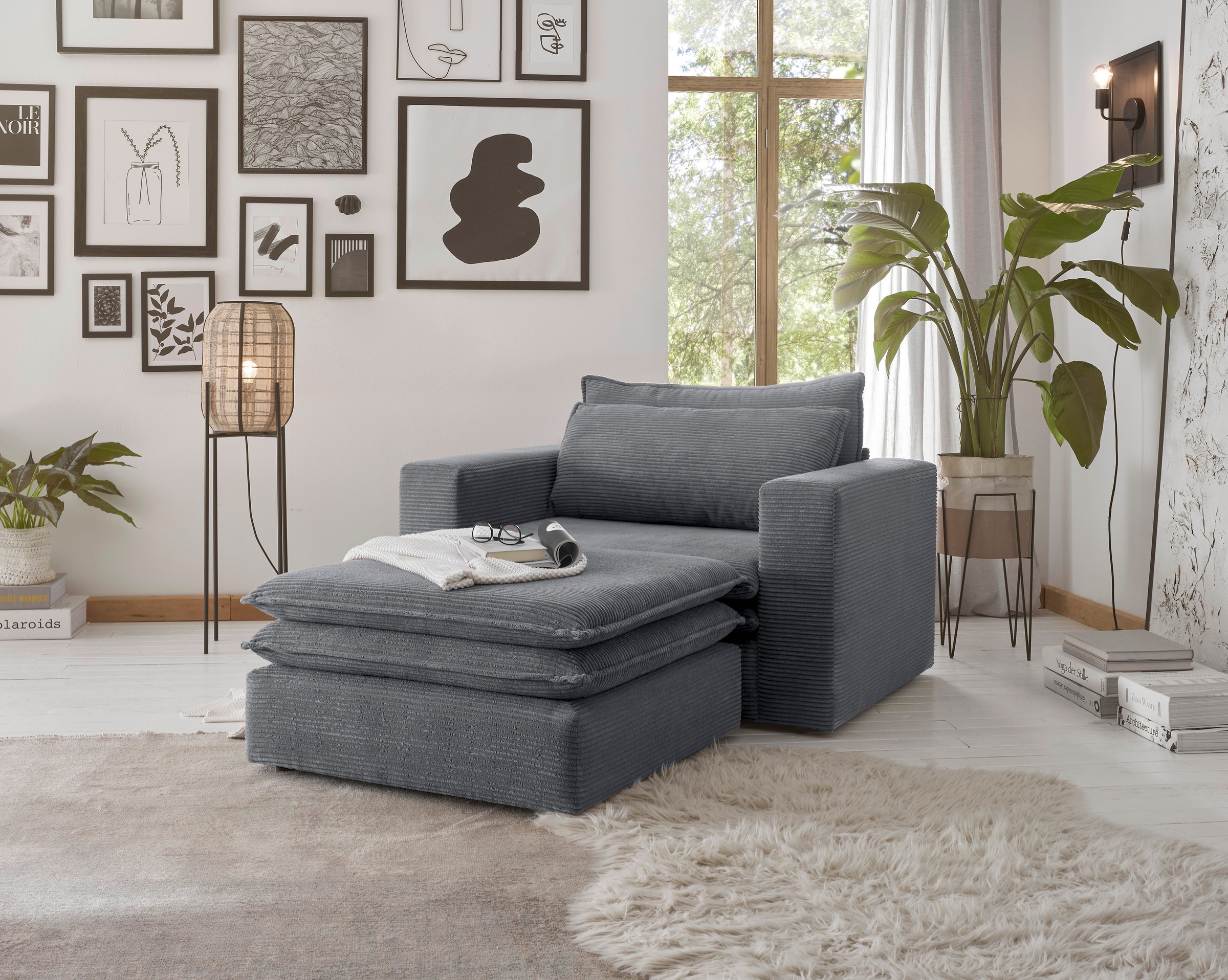Home affaire Sitzgruppe »PIAGGE« 2 Stk. tlg. Hochwertiger Cord, Loveseat und Loveseat-Hocker im Set