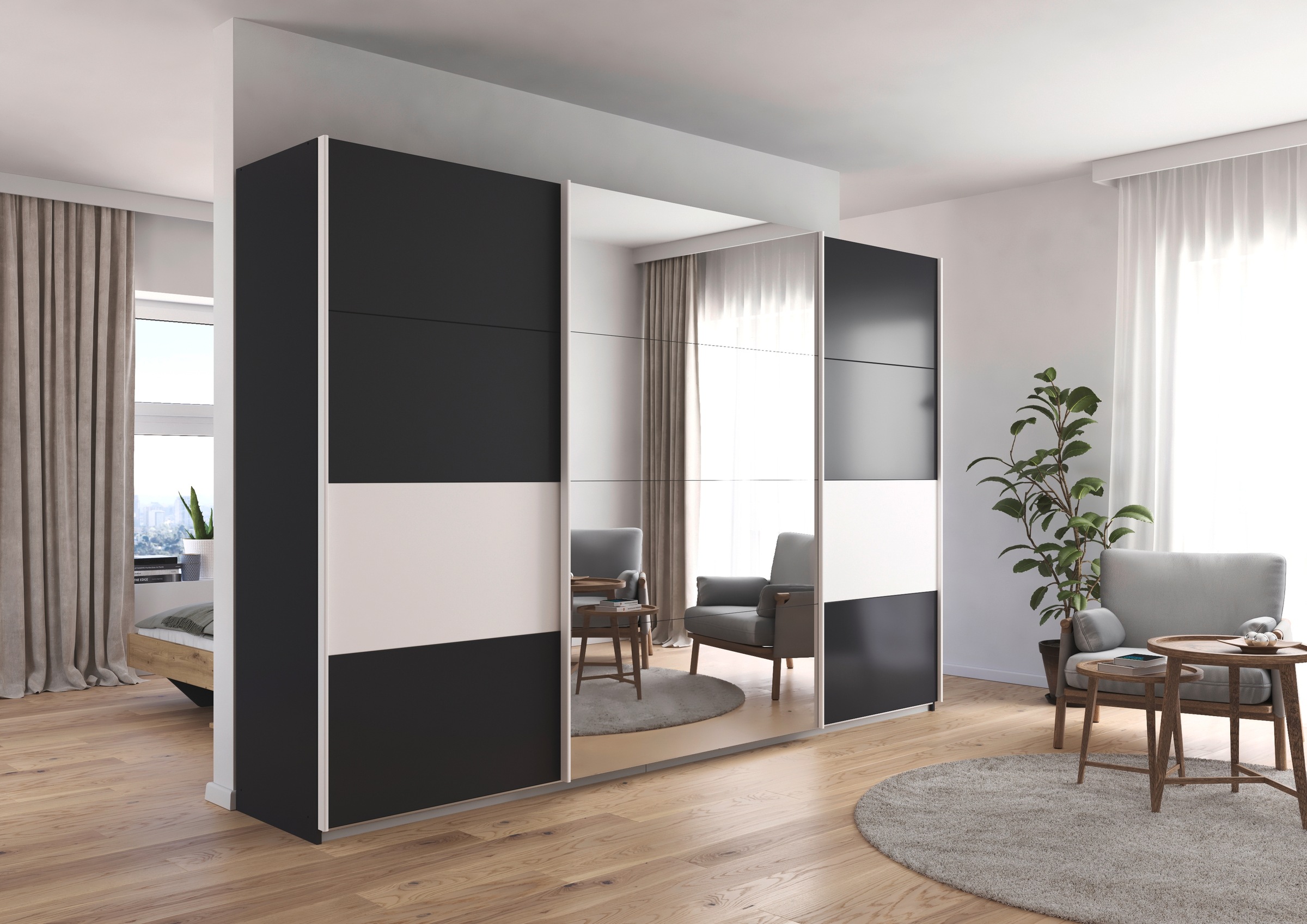 rauch Schwebetürenschrank »Schwebetürenschrank Kleiderschrank Schrank Garderobe CORTONA«, inkl. Inneneinteilung, 2 Stoffboxen und zusätzlichen Einlegeböden