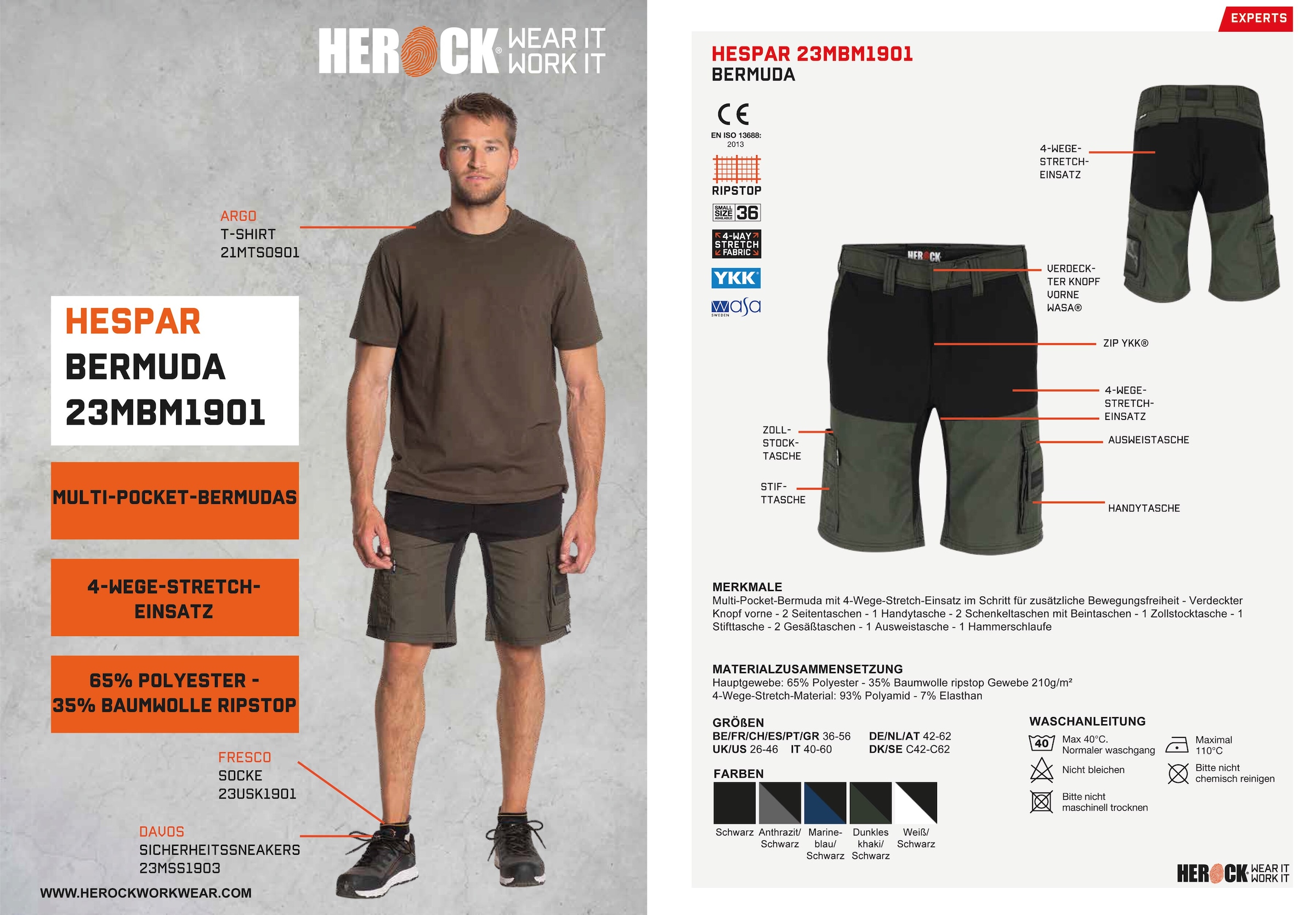 Herock Hammerschlaufe mit Multi- BERMUDAS«, (1) 4-Wege-Stretch, online »HESPAR kaufen Pocket Komfortabel, Arbeitshose