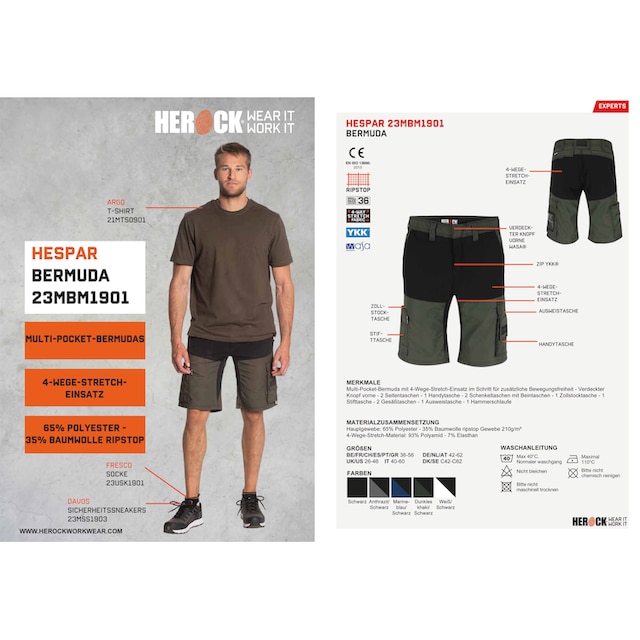 Herock Arbeitshose »HESPAR BERMUDAS«, Komfortabel, 4-Wege-Stretch, Multi- Pocket (1) mit Hammerschlaufe online kaufen