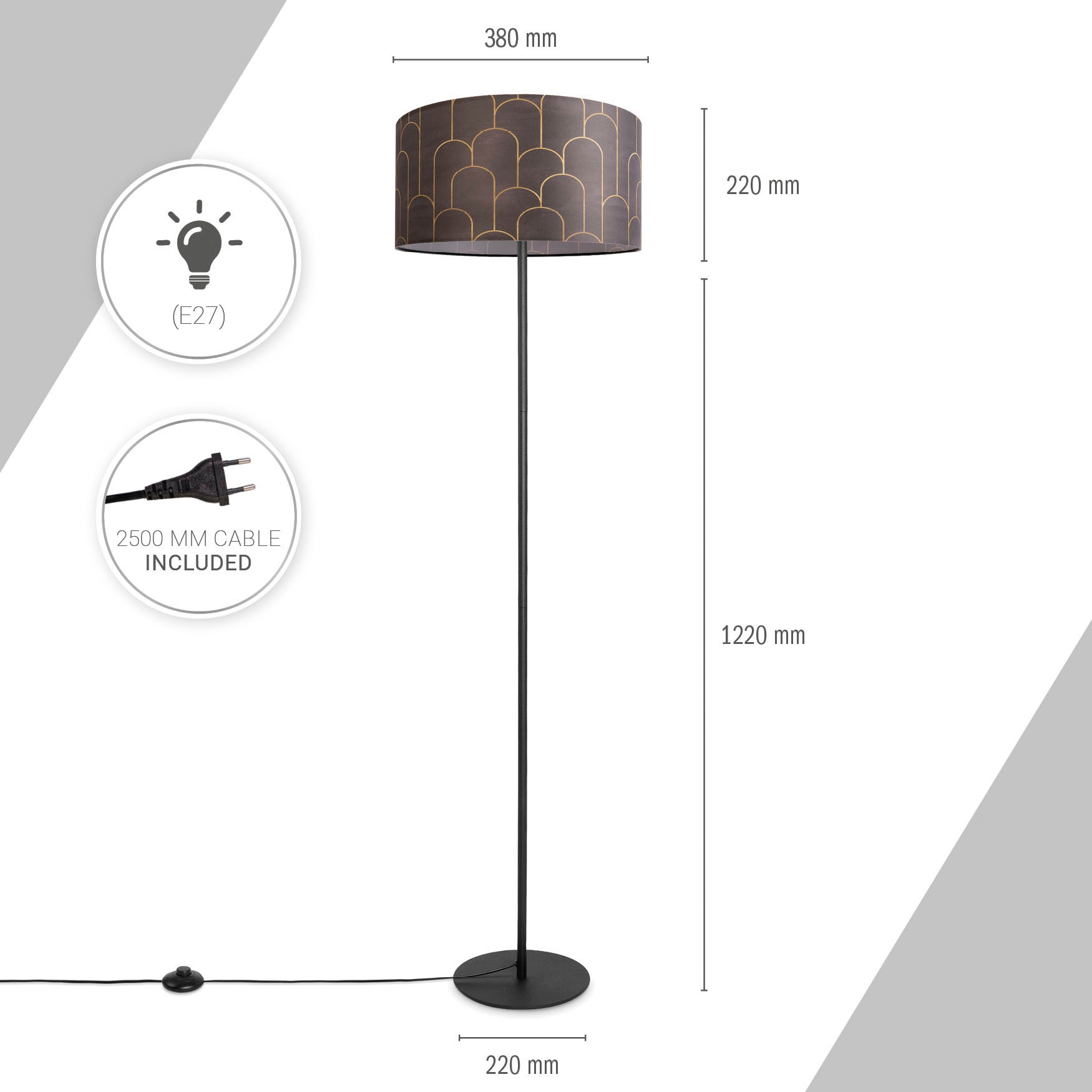 Paco Home Stehlampe »Luca Pillar« E27 Stehlampe Mit Schirm  Wohnzimmer Lampenschirm Stoff Modern Abstrakt