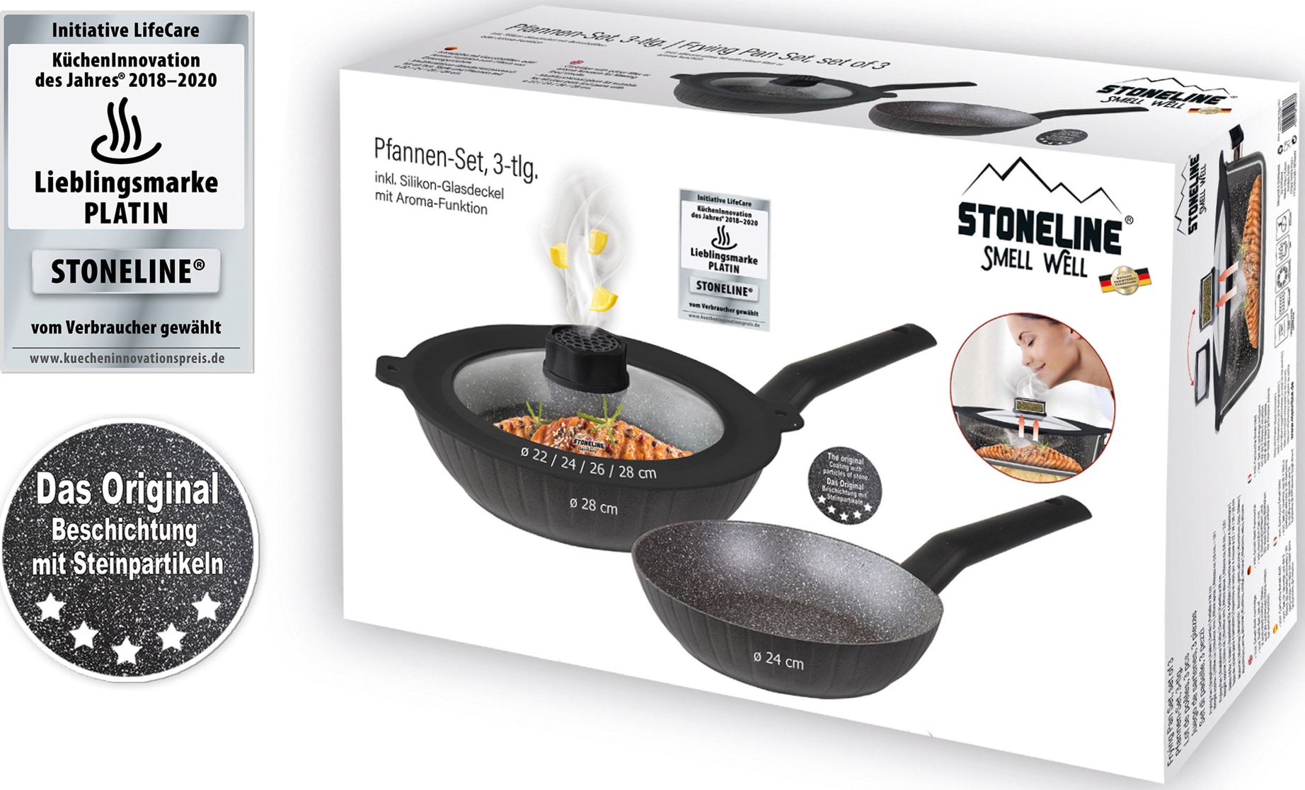 STONELINE Pfannen-Set »Smell Well«, Aluminium, (Set, 4 tlg., je 1 Pfanne Ø 24/28 cm, H: 5,5/5,8 cm, - 1,9/2,8 l), Induktion
