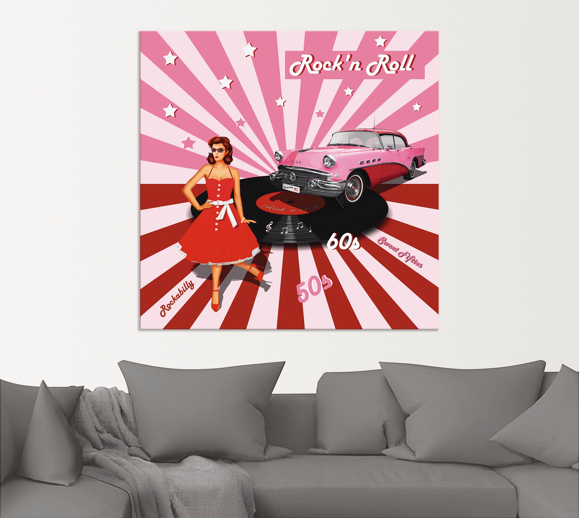 Artland Wandbild »Rock'n Roll die 50er Jahre«, Auto, (1 St.), als Alubild, Outdoorbild, Leinwandbild, Poster, Wandaufkleber