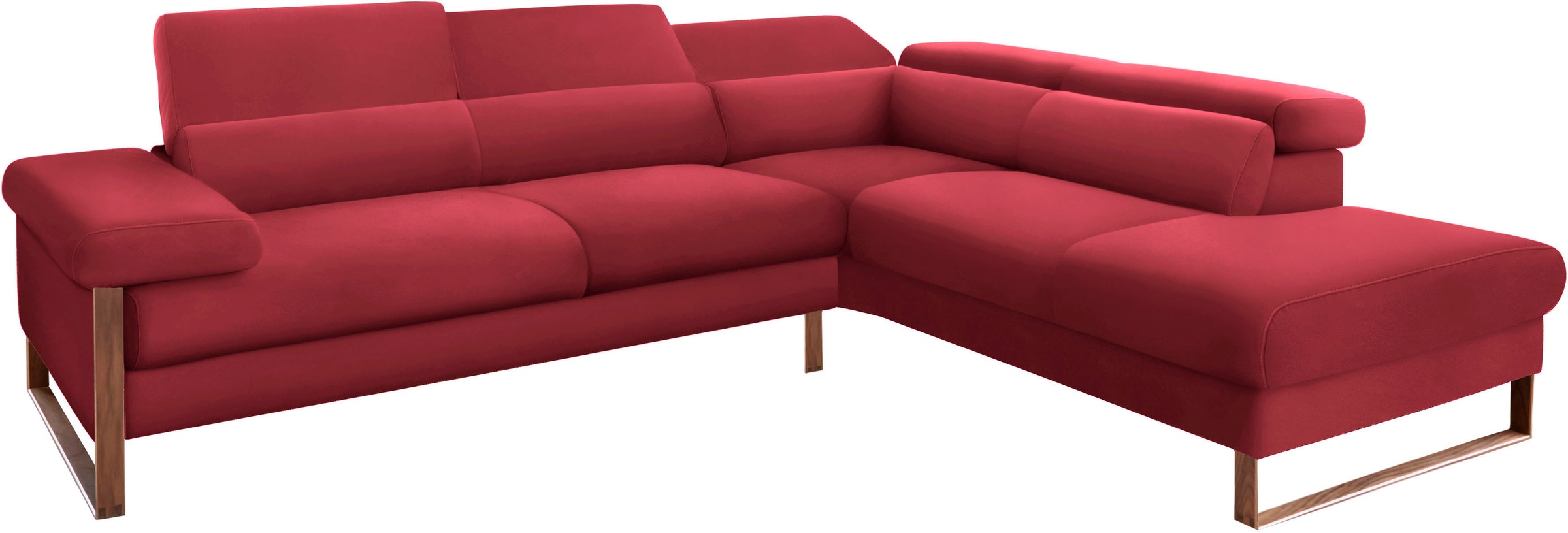 W.SCHILLIG Ecksofa »finn, Designsofa mit tollem Sitzkomfort, bequem, L-Form«, German Design Award 2016, Fußgestell Nussbaum natur, Breite 281 cm