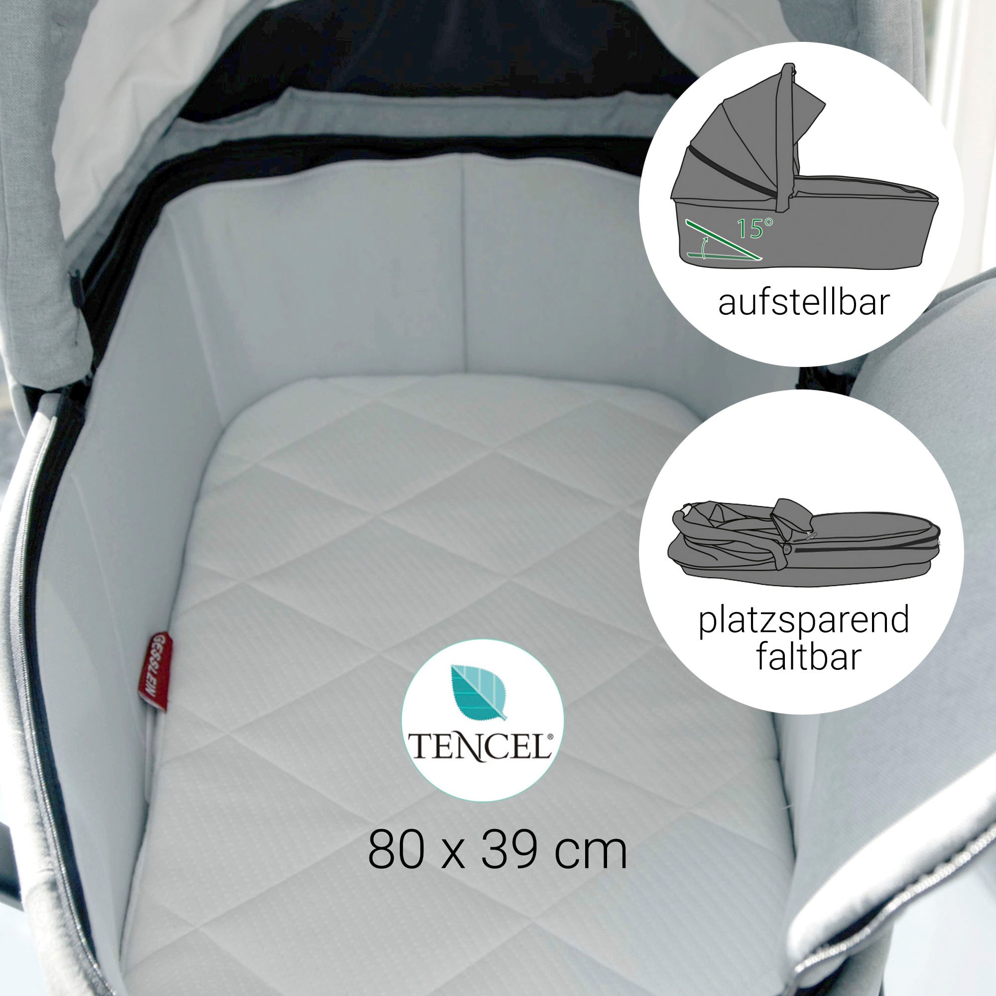 Gesslein Kombi-Kinderwagen »FX4 Soft+ mit Aufsatz Life, schwarz/cognac, eisblau«, mit Babywanne C3 und Babyschalenadapter
