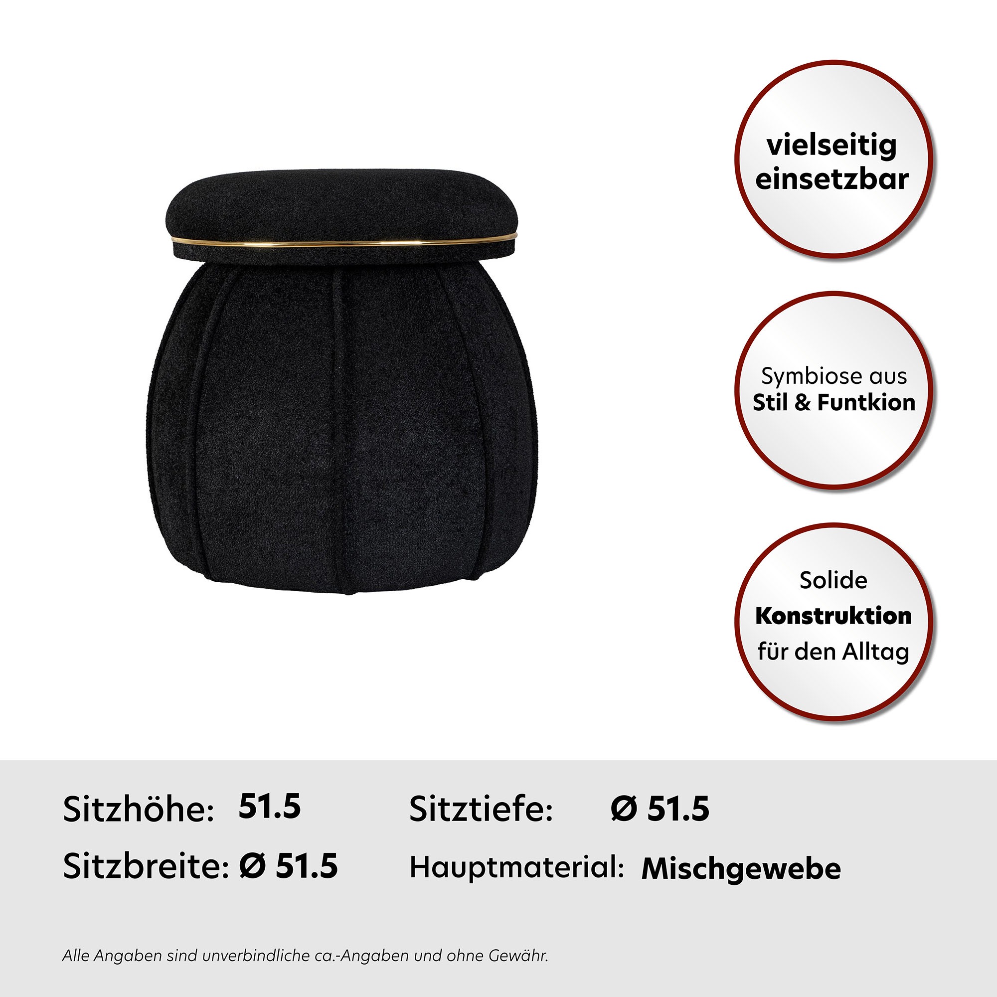 Kayoom Sitzhocker »Hocker Corin,extravagante Form,stilvolle Farben,elegant gesteppter Fuß« 1 Stk. tlg. komfortabel, hochqualitativ, pflegeleicht, sorgfältig verarbeitet