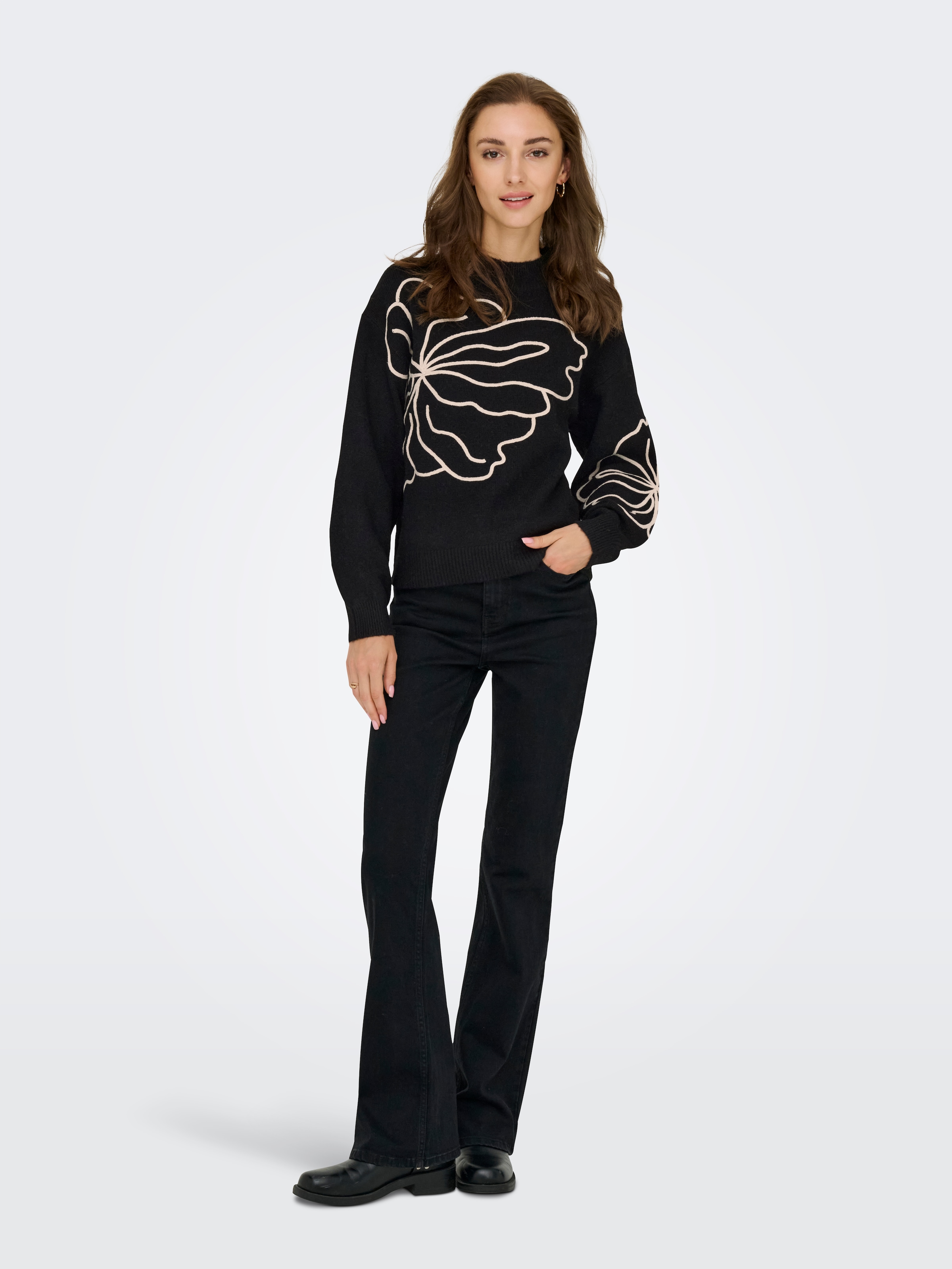 JDY Strickpullover »JDYJELLA L/S FLOWER PULLOVER KNT NOOS« Materialmix, regular fit