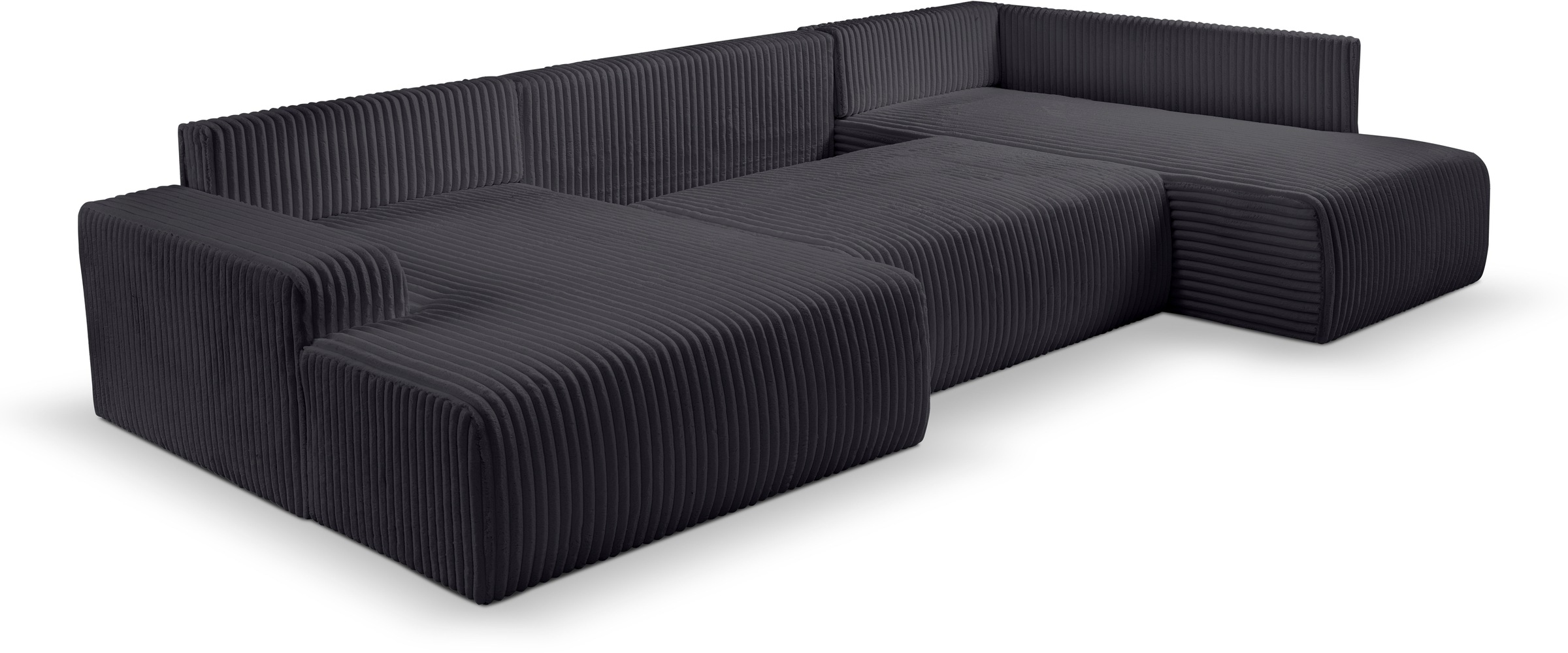 WERK2 Wohnlandschaft »Rotterdam-U, U-Form, in kuschelweichem Cord oder Breitcord«, Design Sofa mit Schlaffunktion & Bettkasten, Breitcord, Schwarz
