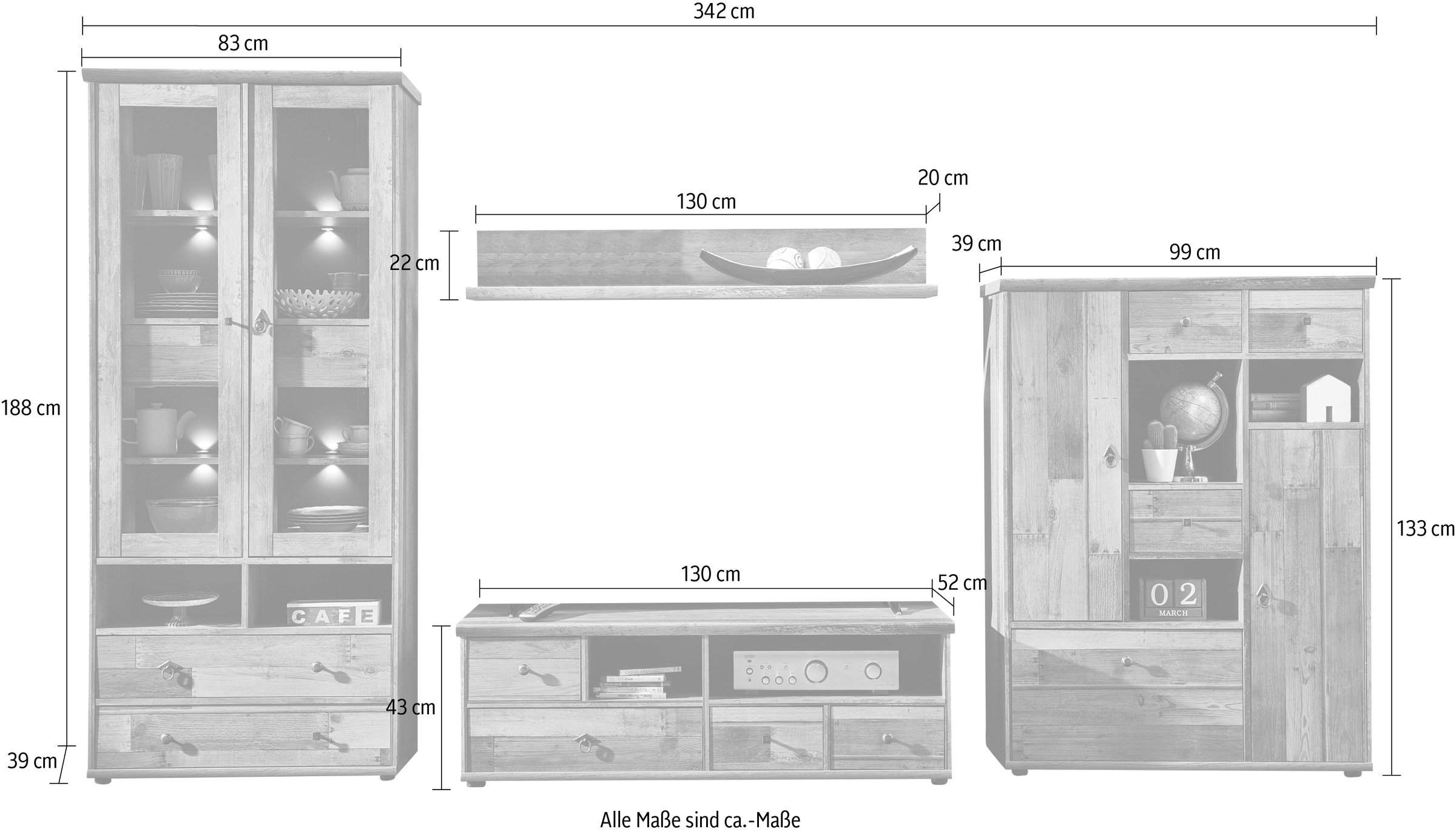 Innostyle Wohnwand »BONANZA«, (4 St.), inkl. LED-Beleuchtung