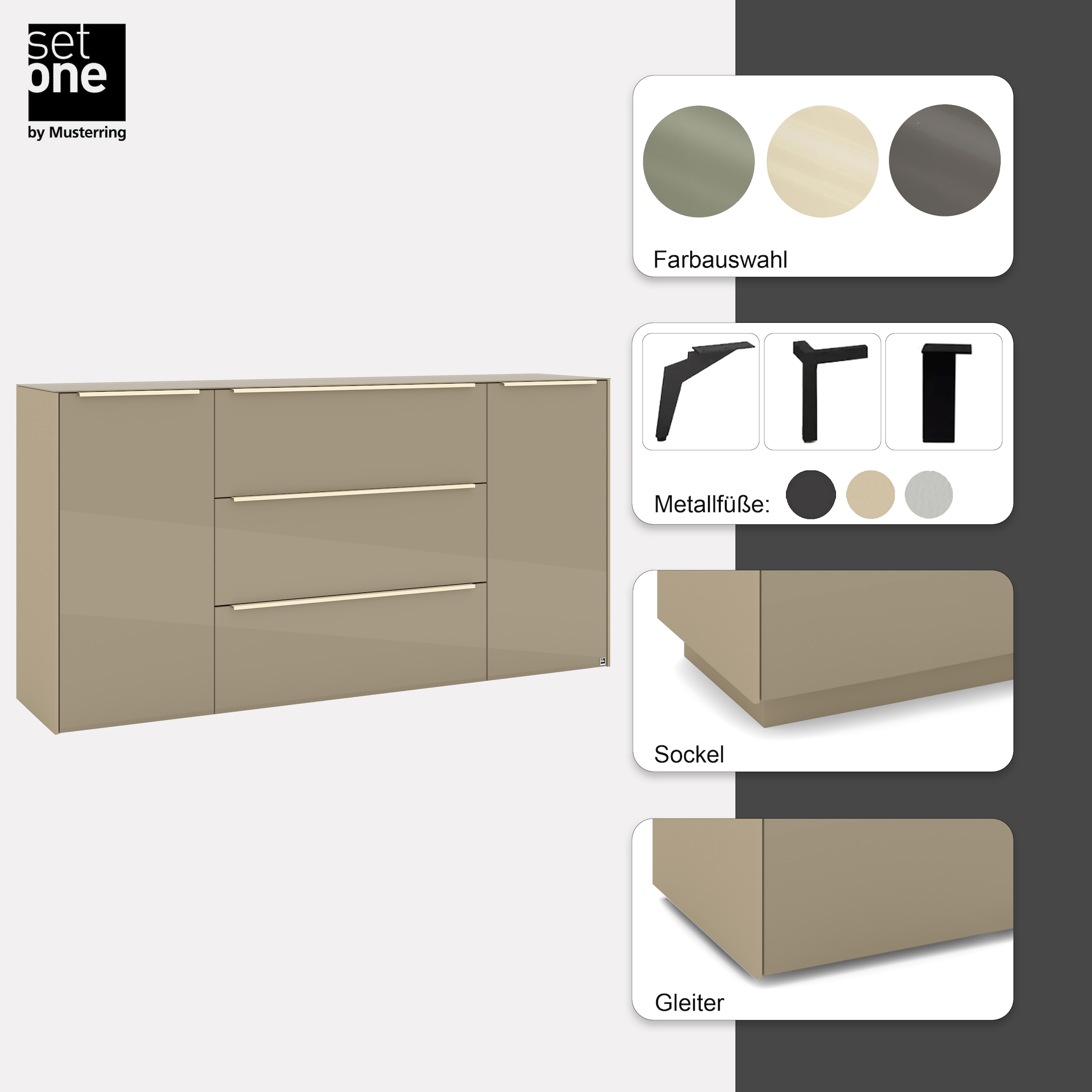 set one by Musterring Sideboard »Reno« 1 Stk. tlg. Mit Winkelfuß in diversen Farben, 108 cm Höhe & Farbauswahl