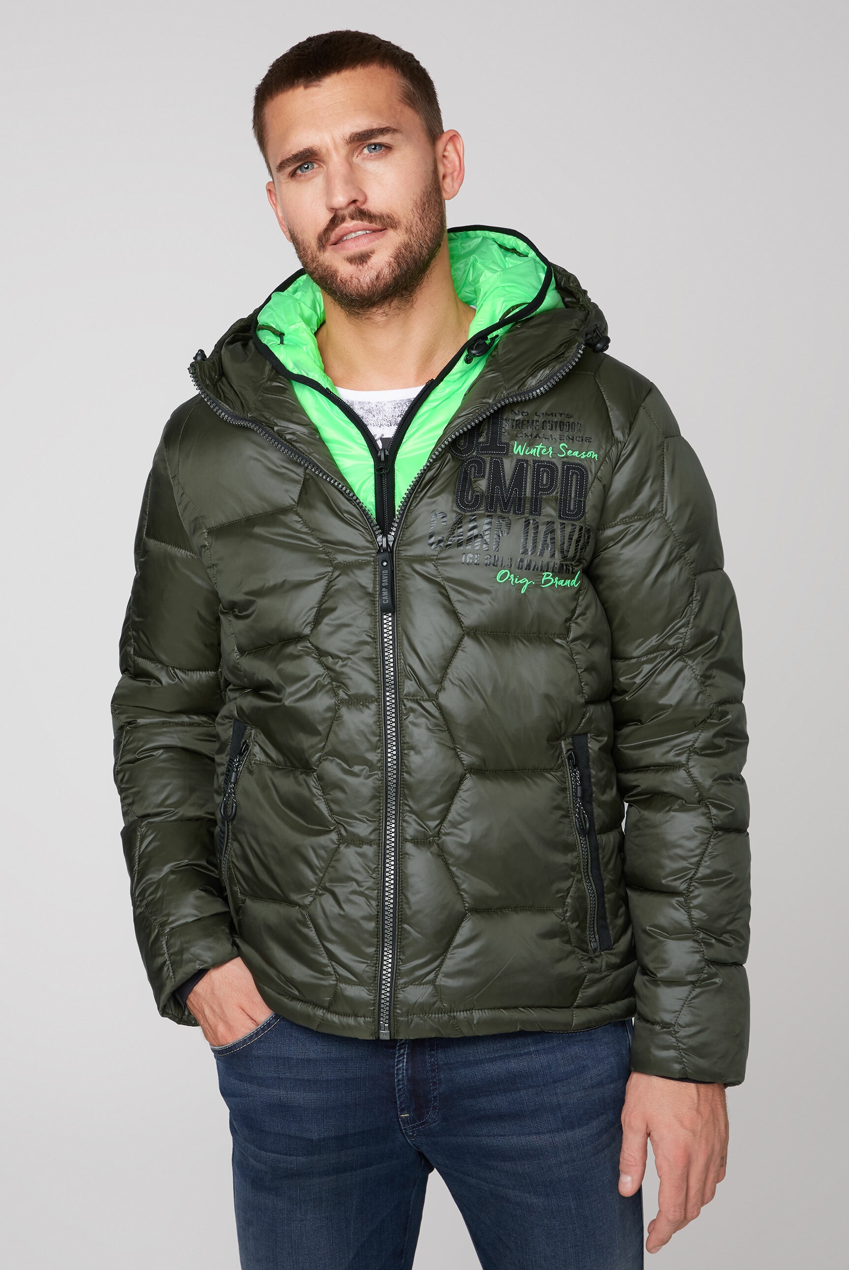 CAMP DAVID Winterjacke, mit Kapuze, mit farbiger Doppelkapuze