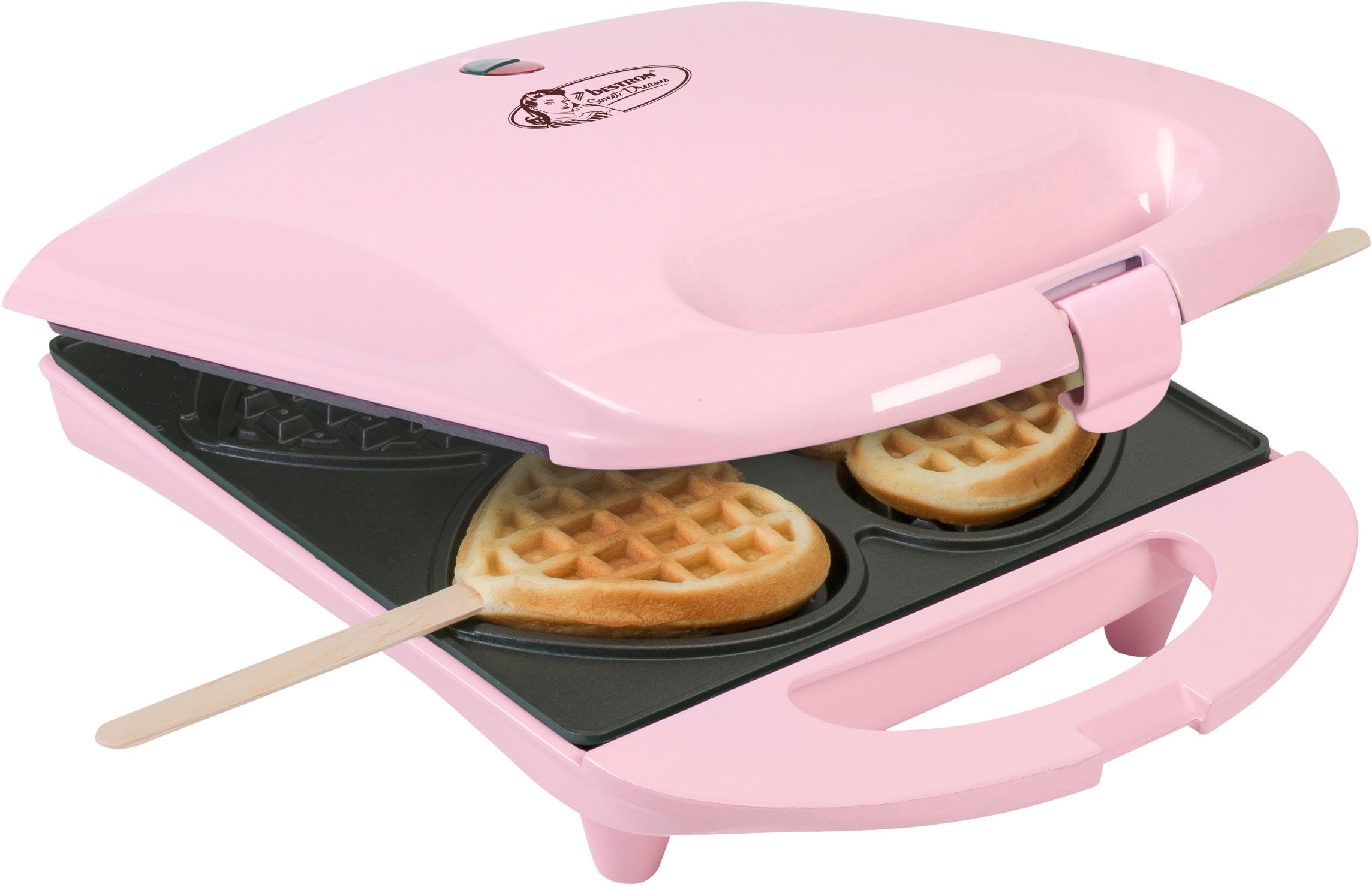 bestron Waffeleisen »DSW271P für Herzwaffeln am Stiel«, 780 W, Waffelmaker mit Antihaftbeschichtung Retro Design