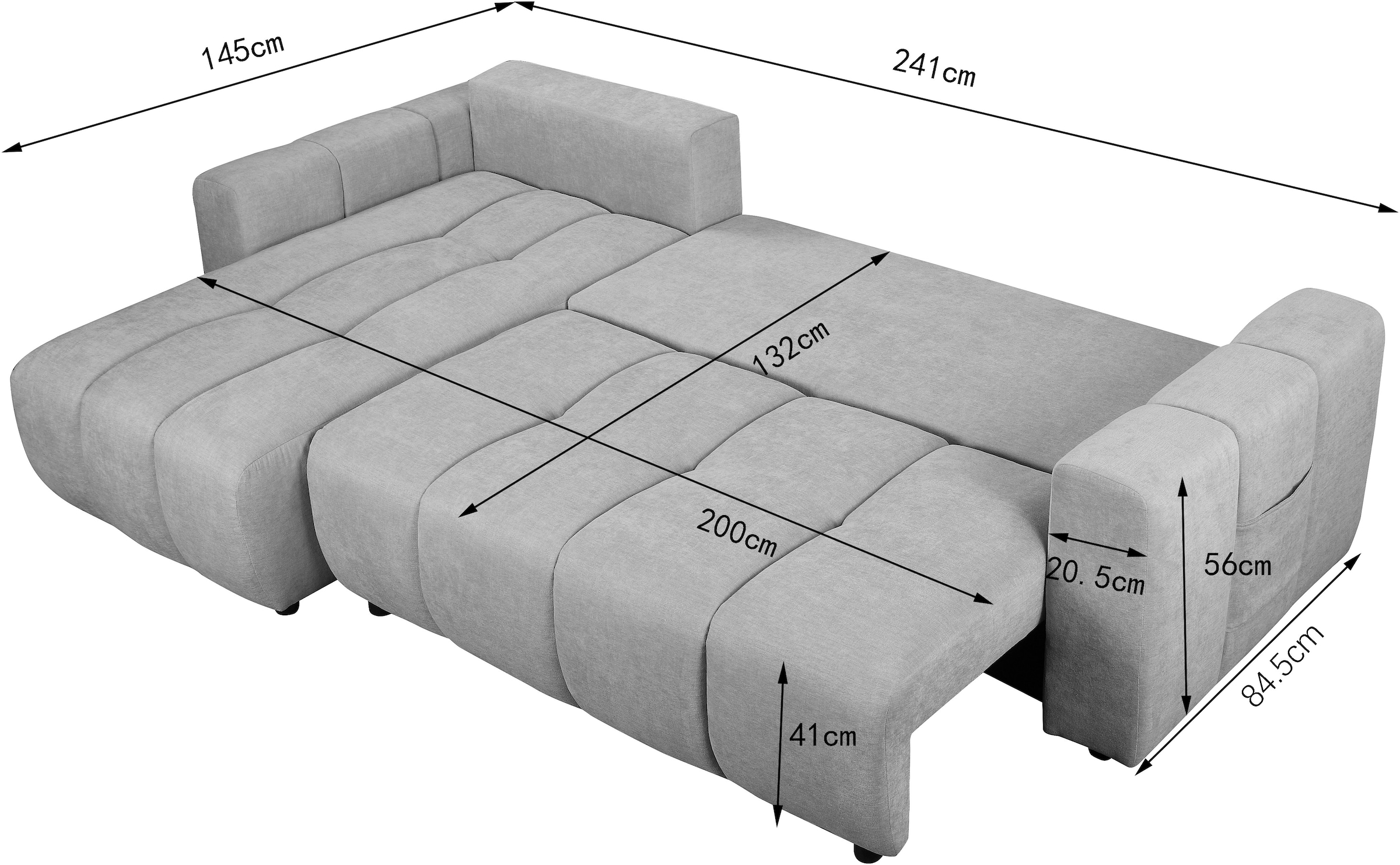 OTTO home Ecksofa »YLVAA L-Form, 241 cm - Schlafsofa« Schlaffunktion (132/200), Boxspring, Bettkasten, Feinstruktur-Bezug