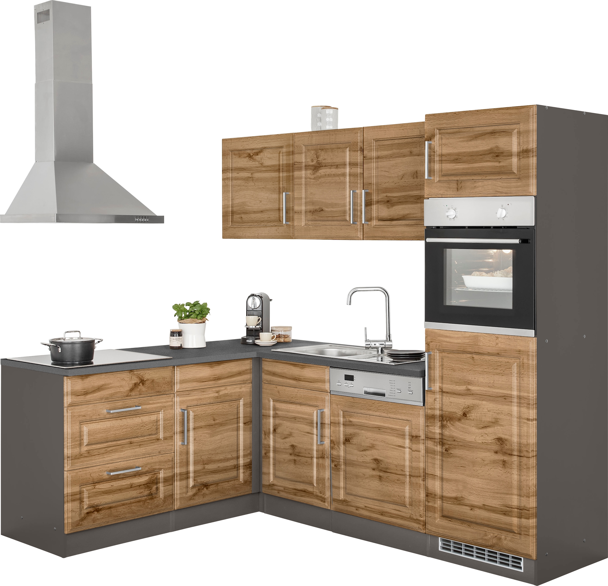 HELD MÖBEL Winkelküche »Stockholm«, Stellbreite 230/170 cm, mit hochwertigen MDF Fronten im Landhaus-Stil