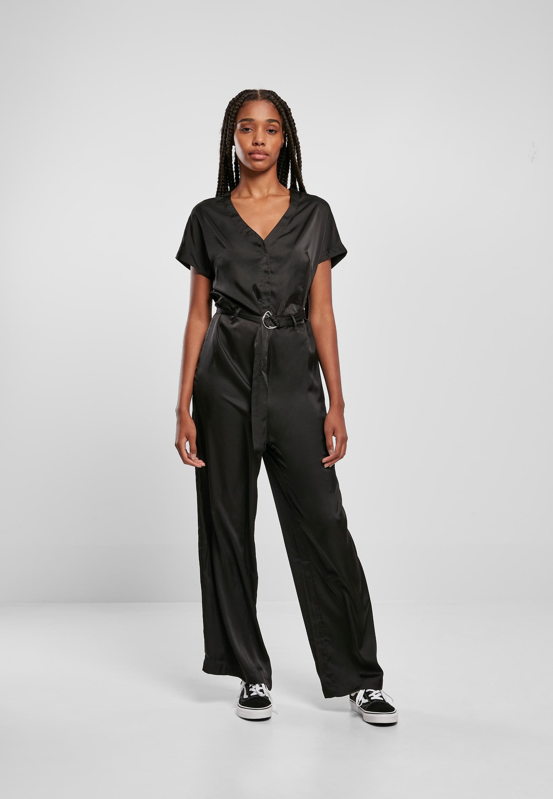 URBAN CLASSICS Jumpsuit »Urban Classics Damen Ladies Satin Wide Leg Belt Jumpsuit« 1 Stk.