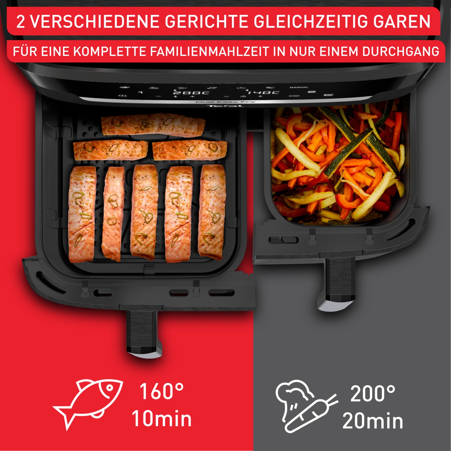 Tefal Heißluftfritteuse »EY9428 Dual Easy Fry XXL«, 2700 W, Heissluftfritteuse Doppelkammer, energie- & zeitsparend, EY9428
