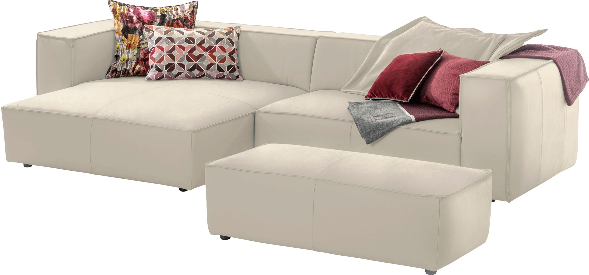 W.SCHILLIG Ecksofa »around-the-block«, (Spar-Set), inklusive Hocker, mit eleganter Biese, mit Federkern