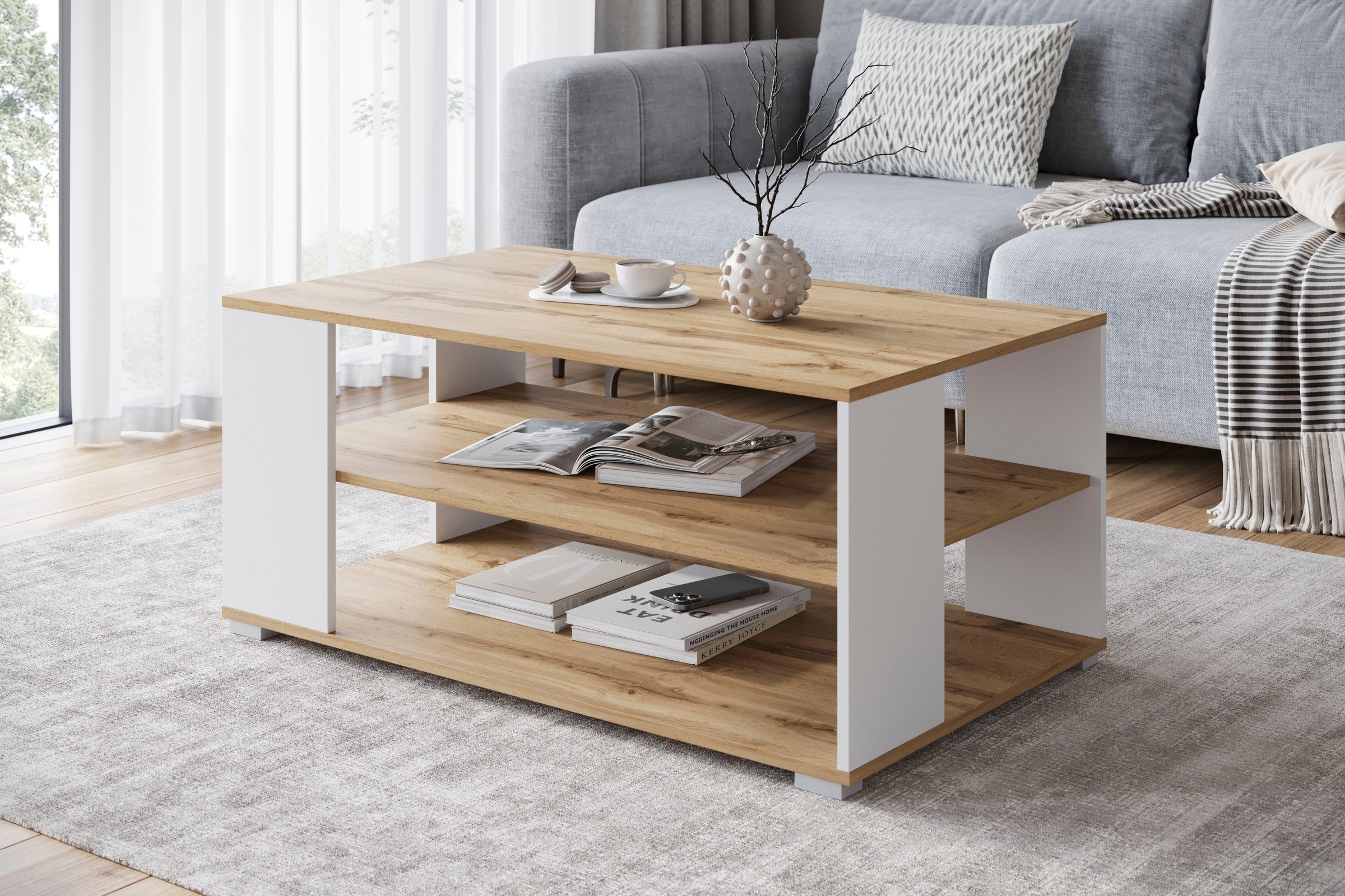 INOSIGN Couchtisch »Kenia«, (1 St.), Rechteckiger Kaffetisch, 100x66 cm, mit 2 Ablageböden