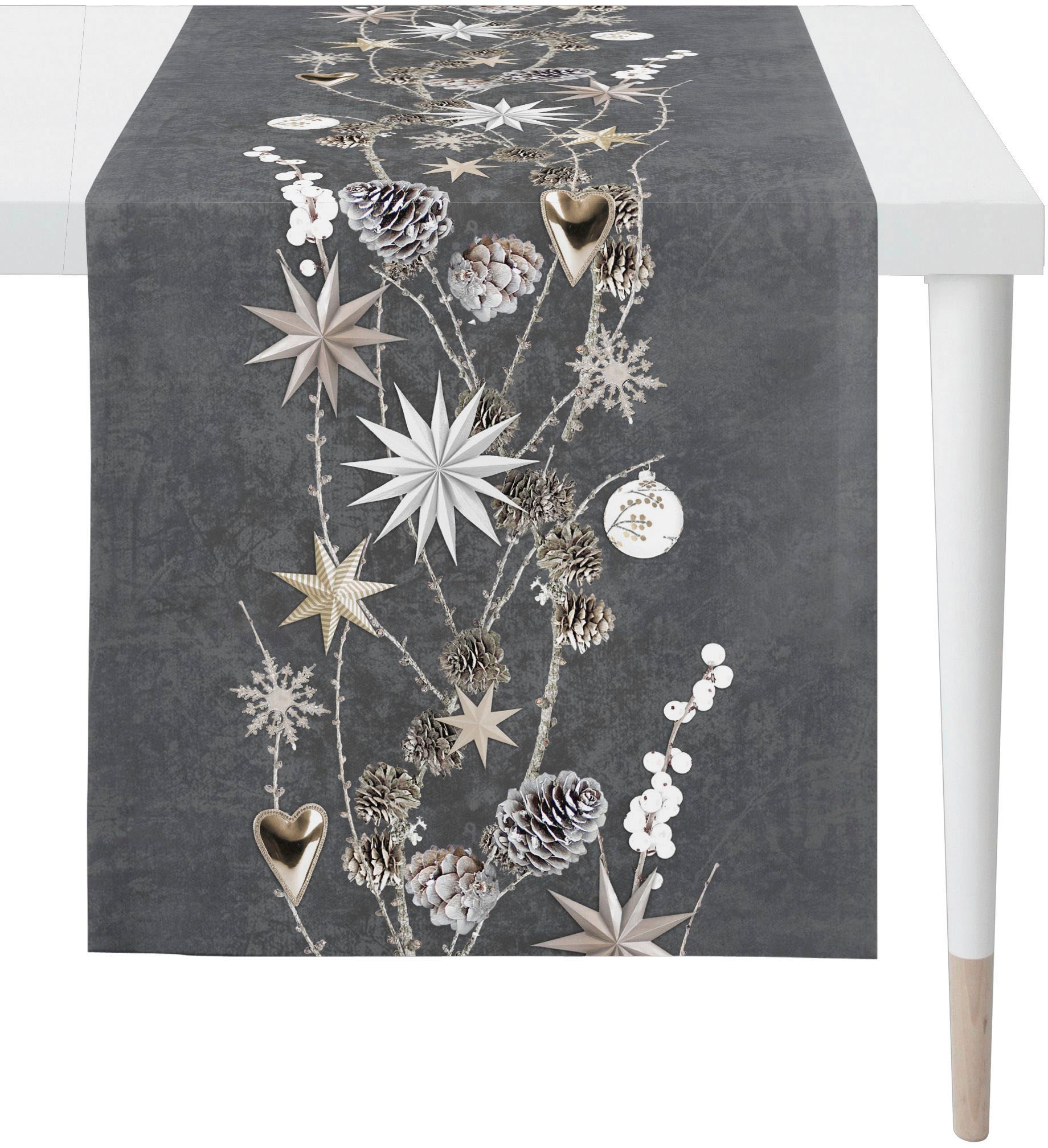 APELT Tischläufer »6204 WINTERWELT, Weihnachtsdeko, Weihnachten« Digitaldruck anthrazit/silberfarben/natur Obermaterial: 100% Baumwolle B/L: 42 cm...