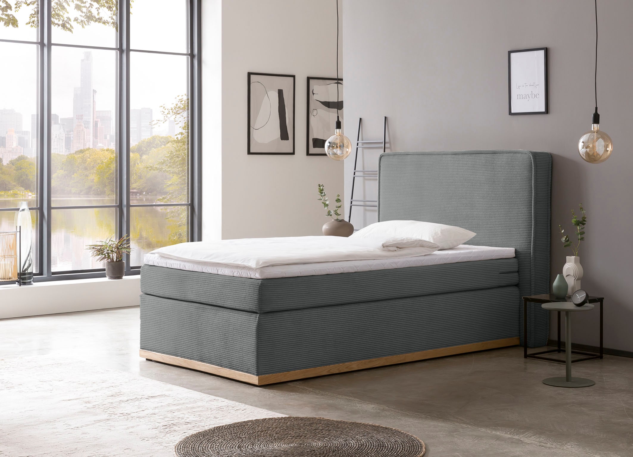 Home affaire Boxspringbett »SHERWOOD Hotelbett, Polsterbett«, Hochwertiger Cord,weiche Velours-Struktur, mit Topper, Eiche