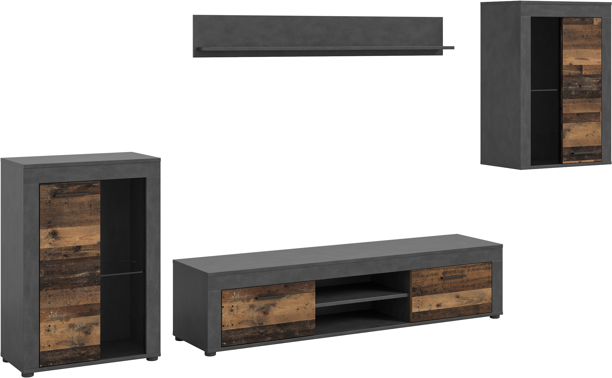 INOSIGN Wohnwand »Aosta, 4-tlg., bestehend aus: 2x Vitrine, Lowboard & Wand günstig online kaufen