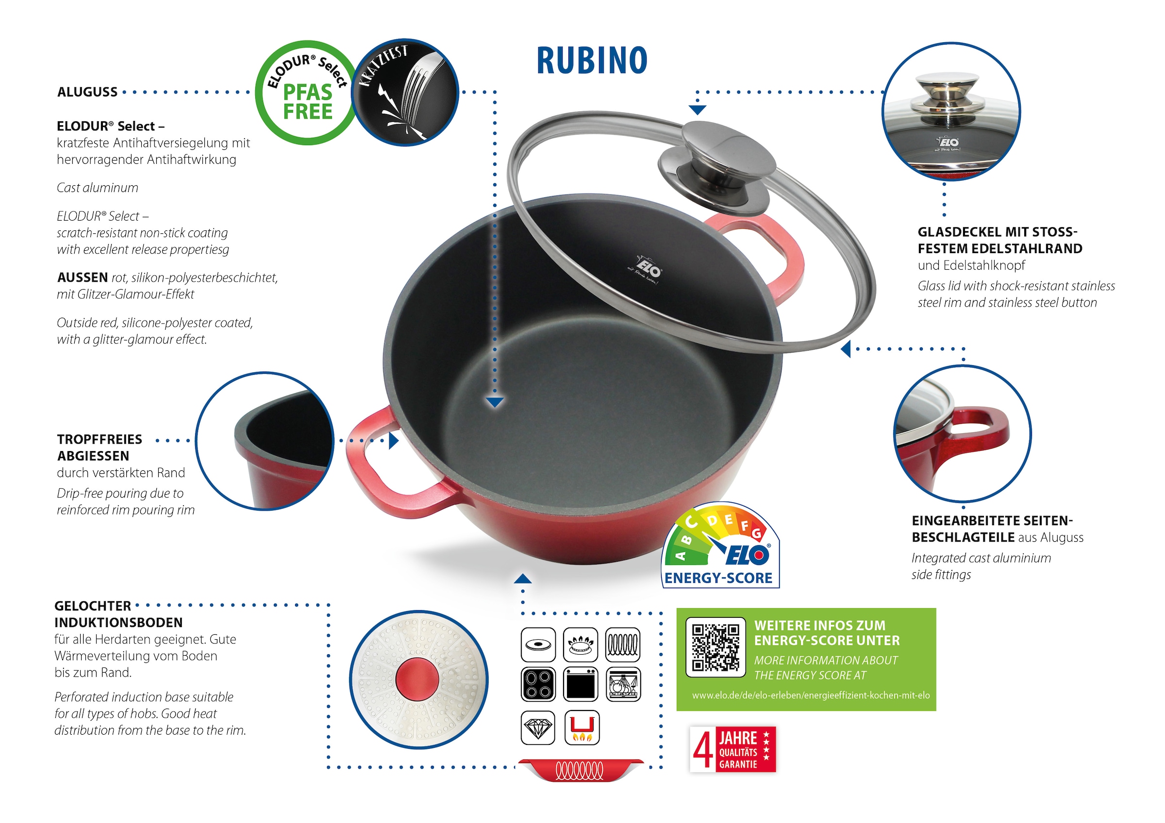 Elo Topf-Set »Rubino Topfset 3-teilig« Set, 6 Stk. tlg. Aluminiumguss günstig online kaufen