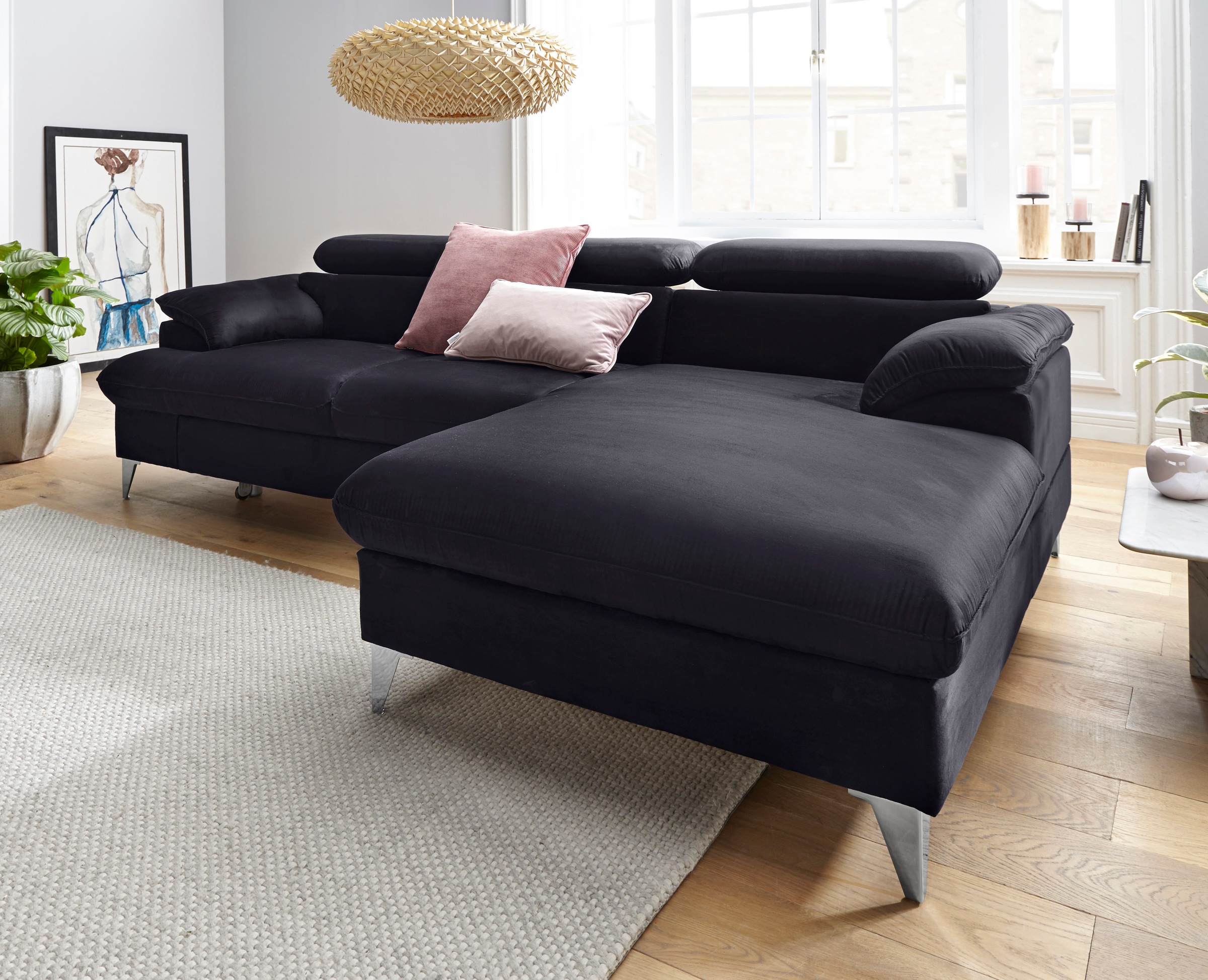 COTTA Polstergarnitur »Caluso L-Form«, (2 tlg.), Set bestehend aus: Ecksofa mit Kopfteilverstellung & Hocker