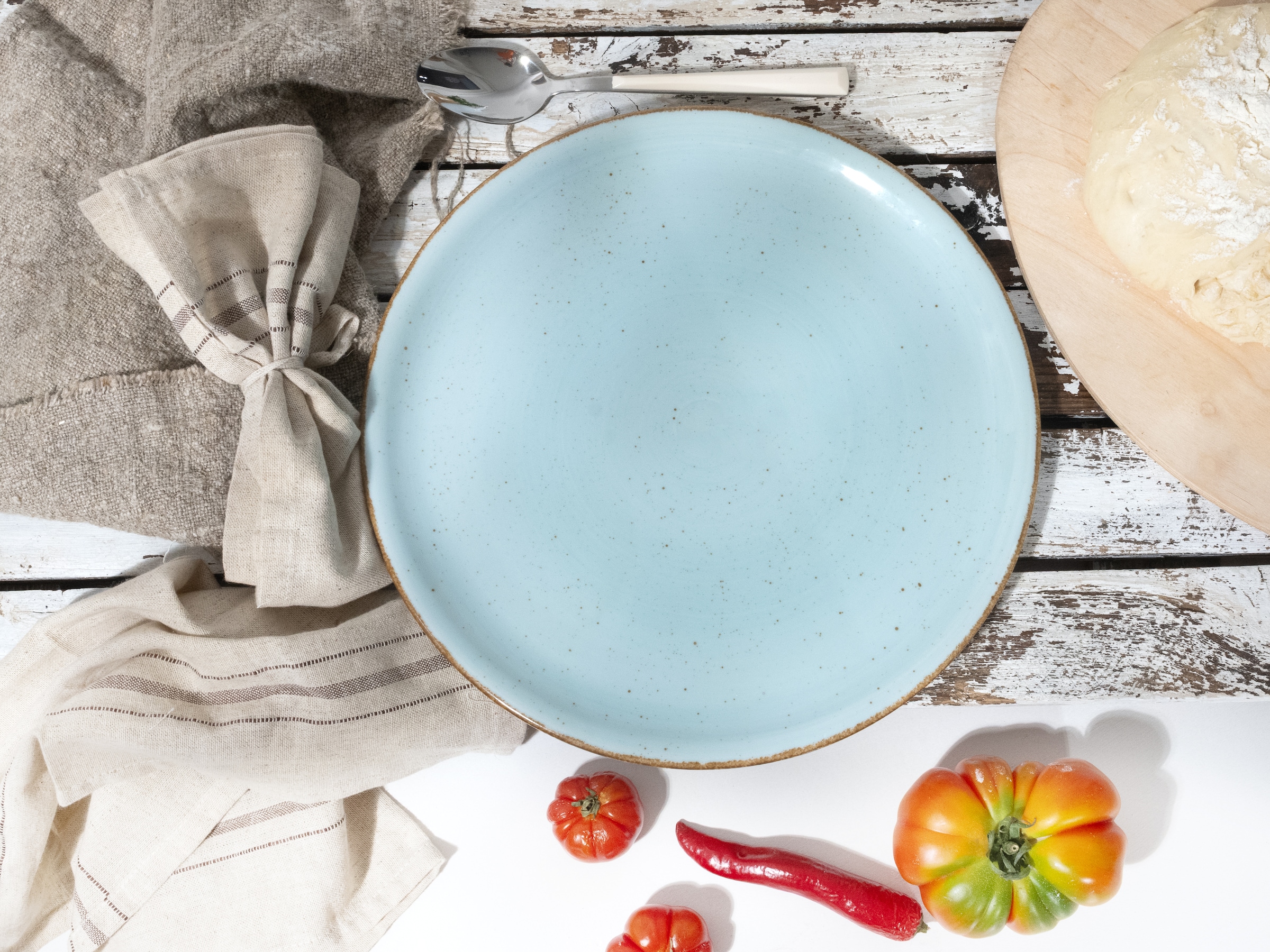 CreaTable Pizzateller »Vintage Nature, Pizzateller 33 cm 4-tlg«, (Set, 4 St.), Handgemalt, Gesprenkelt, Rustikales Außenband