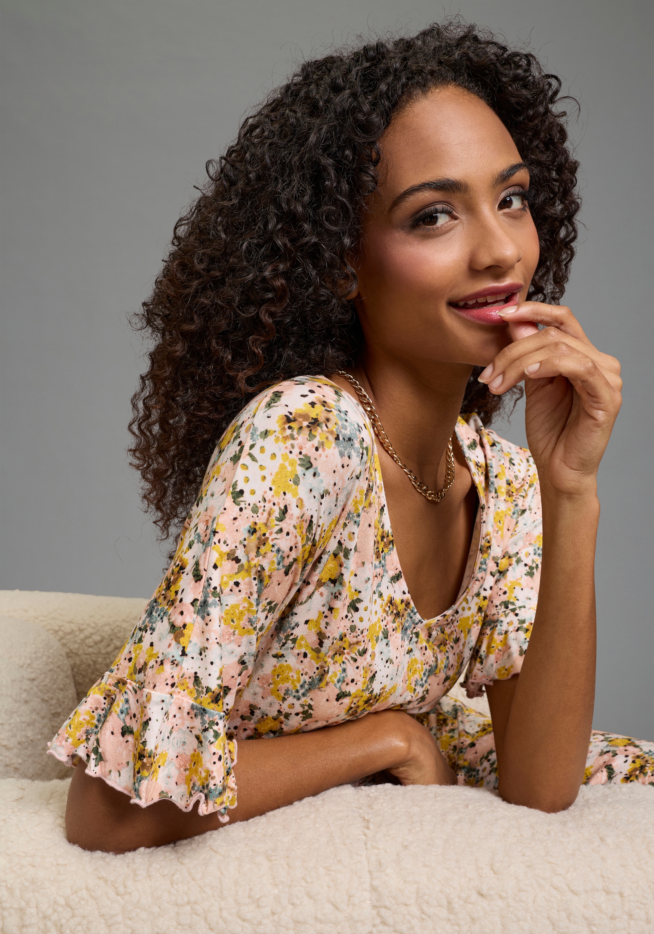 Laura Scott Sommerkleid mit Blümchen-Print und verspielten Ärmeln