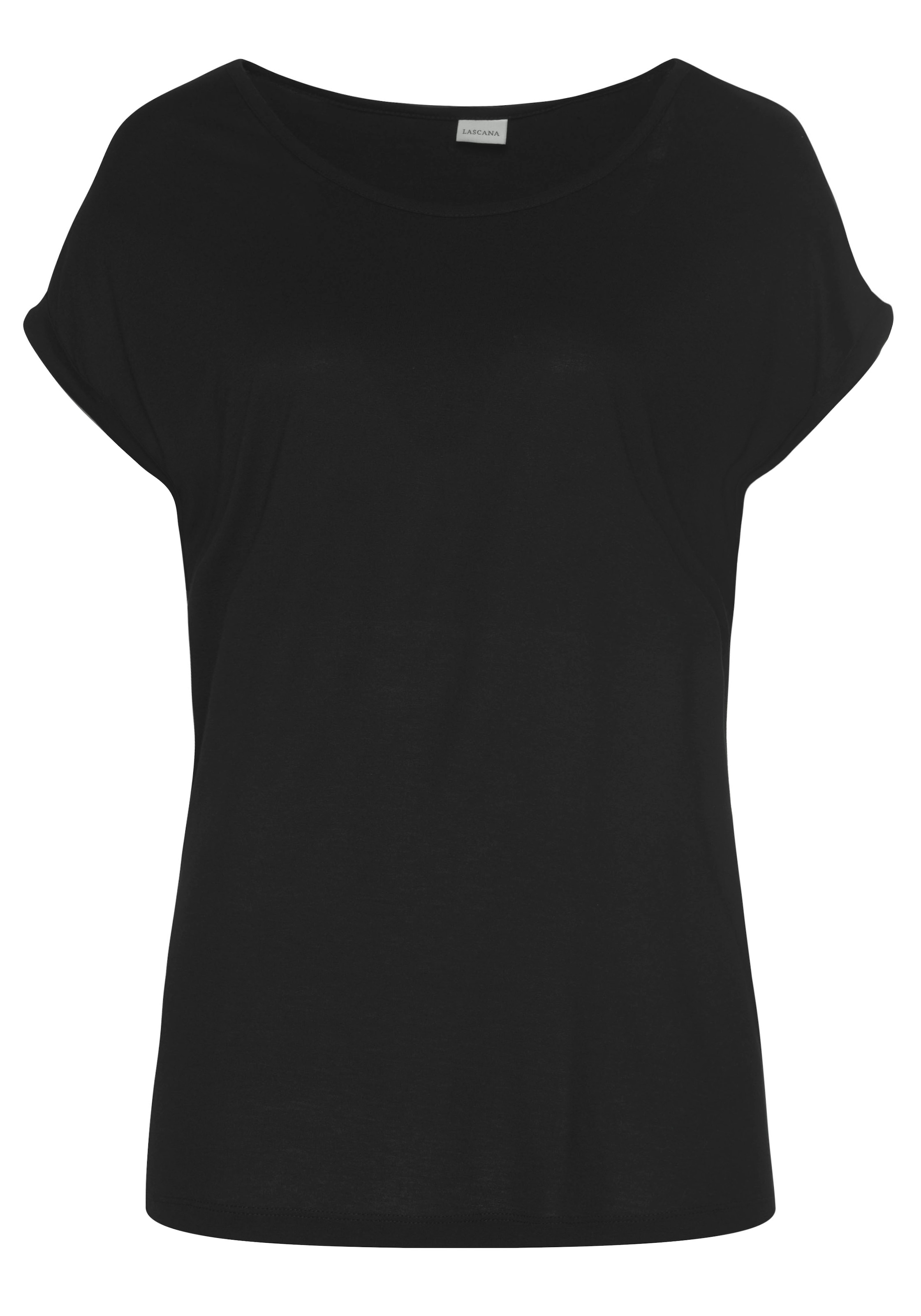 LASCANA Kurzarmshirt mit Rundhalsausschnitt, Jerseyware, Ärmelaufschlag, Basic