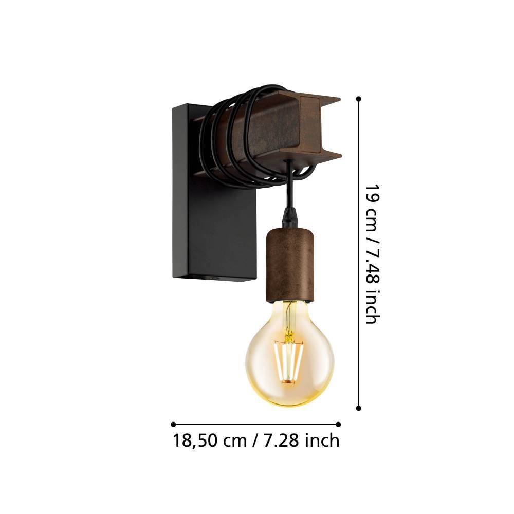 EGLO Wandleuchte »TOWNSHEND 4 Wandlampe, Stahl, Rostoptik, Retro, Vintage, E27«, 1 flammig, Leuchtmittel E27 | ohne Leuchtmittel, antik-braun, Metallbalken, Wohnzimmer, Esszimmer, Flur, 19x8x18,5cm