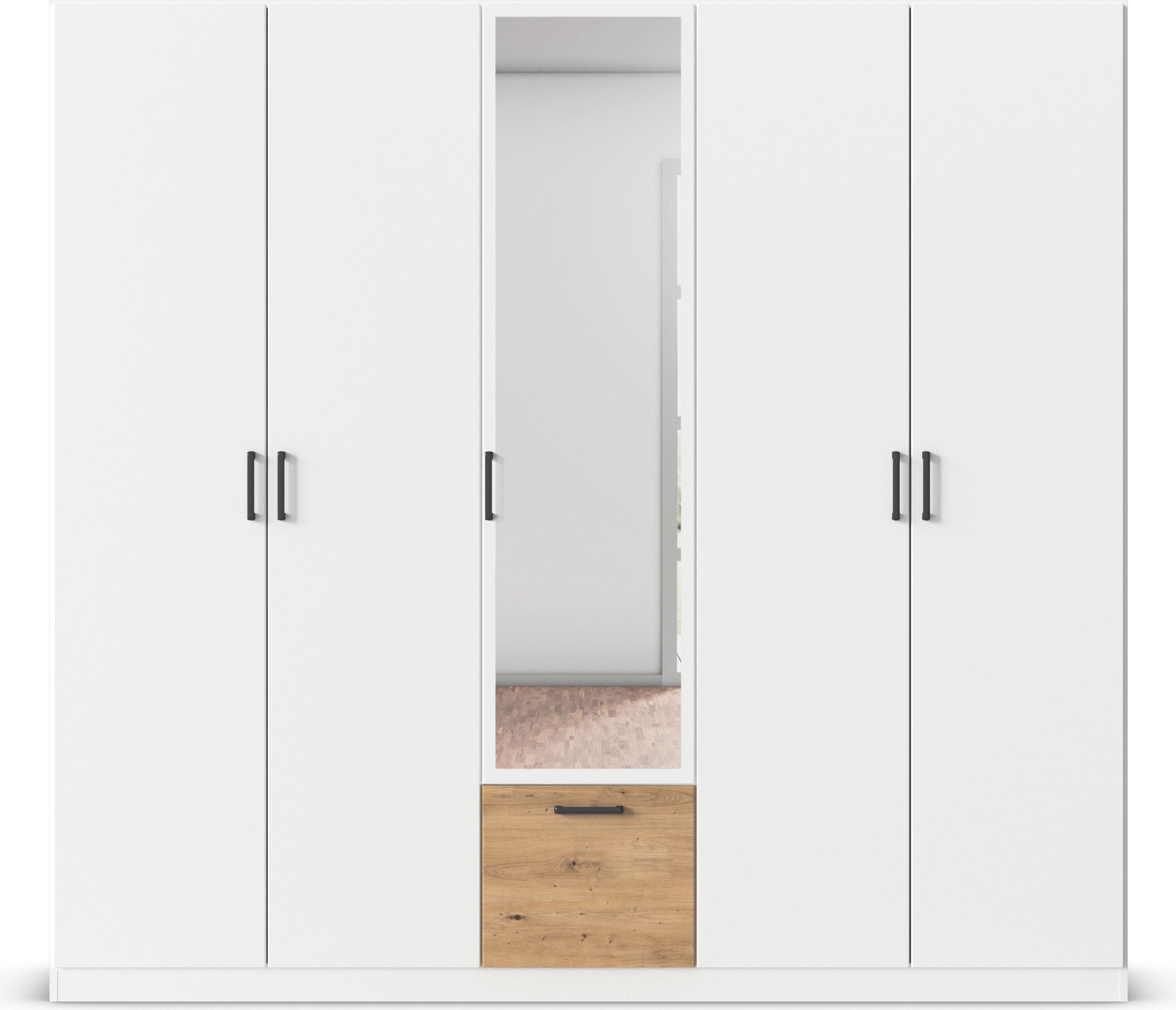 rauch Drehtürenschrank »Kleiderschrank Schrank Garderobe Wäscheschrank BARI mit Spiegel«, mit Schubasten mittig, moderner Griff in Graumetallic MADE IN GERMANY