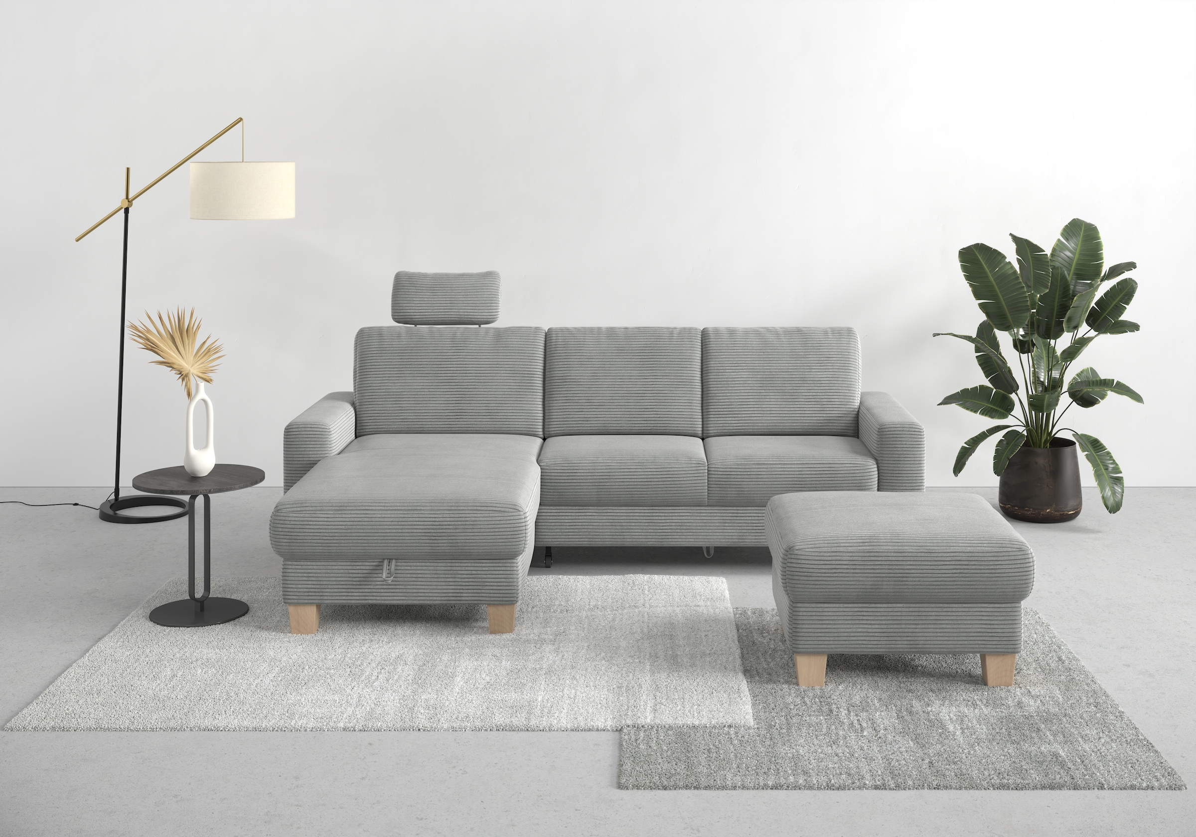 Home affaire Ecksofa »Summer L-Form«, mit Recamiere, mit oder ohne Bettfunktion und Bettkasten, Cord-Bezug