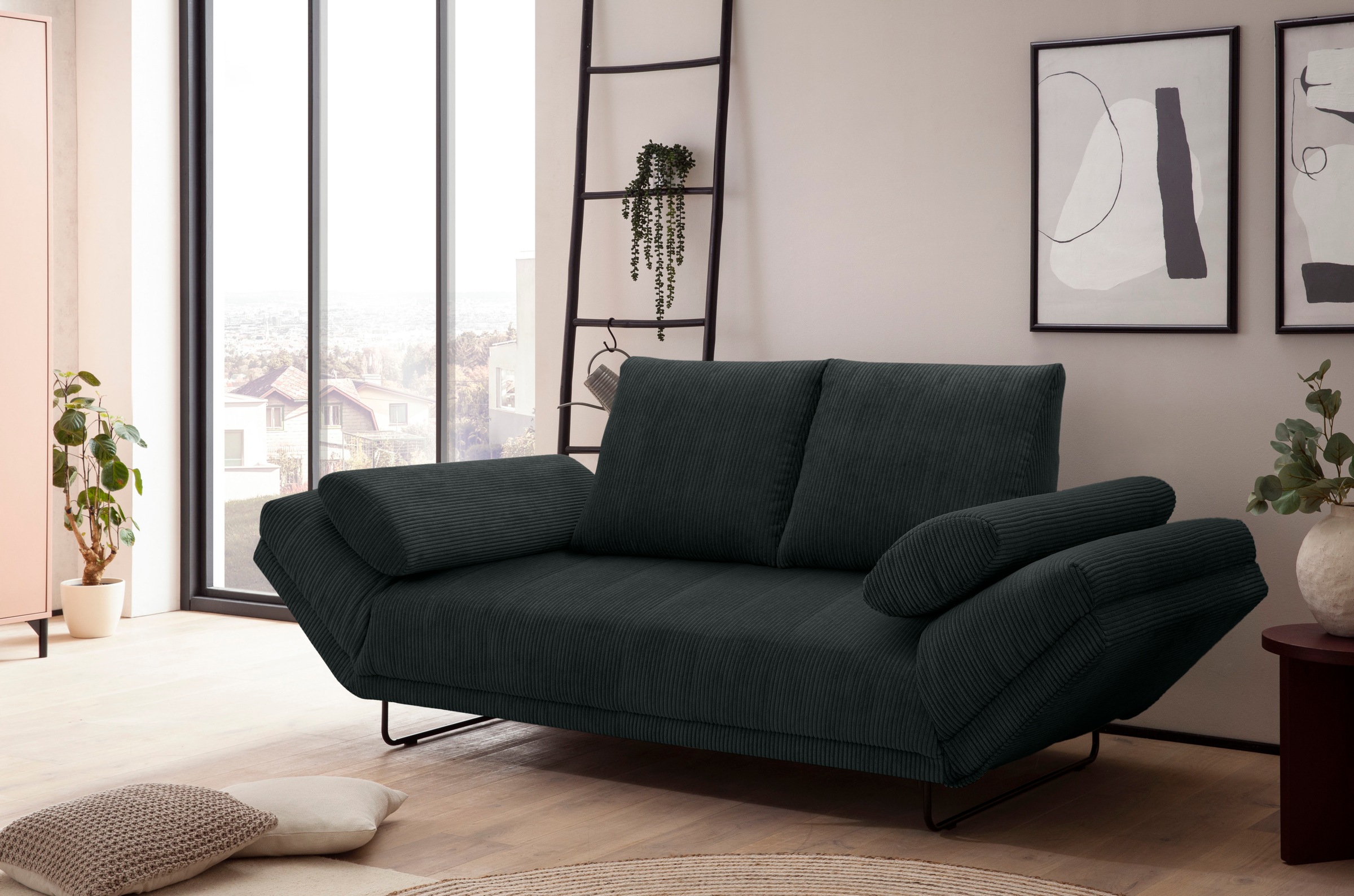 INOSIGN Schlafsofa »Jadelyn mit klappbaren Armlehnen,«, Federkern, Cord-Bezug, incl. 2 Armlehnkissen, Liegefläche 97x250 cm