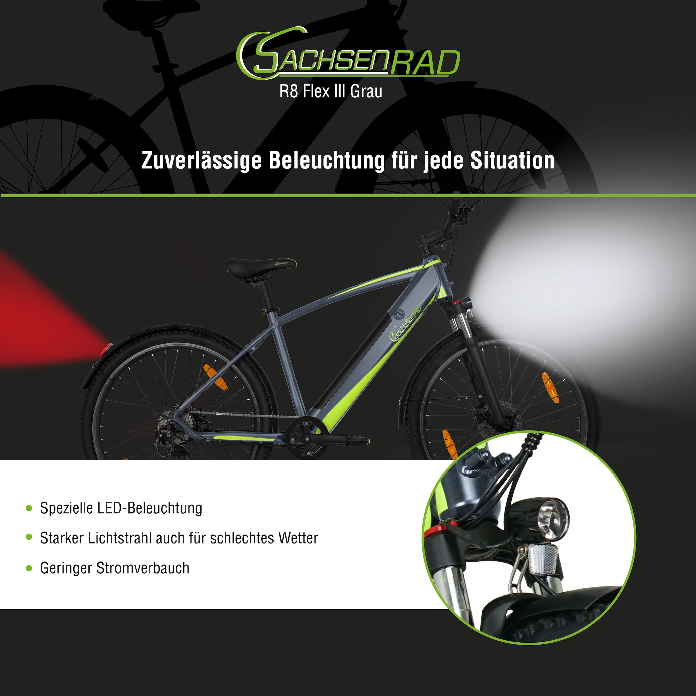 SachsenRad E-Bike »R8 Flex III«, 9 Gang, Shimano, Shimano Altus, Heckmotor 250 W, (mitgeliefertes, optionales Schutzblech mit integriertem Rücklicht), LCD-Steuerdisplay, Fahrmodus Pedelec, LED-
Beleuchtung