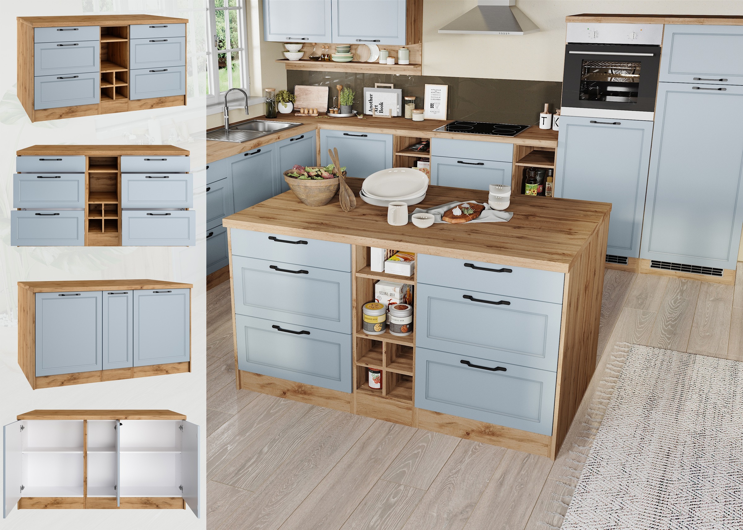KOCHSTATION Kücheninsel »KS-Lana, Breite 153 cm«, MDF-Fronten, Arbeitsplatte 38mm stark