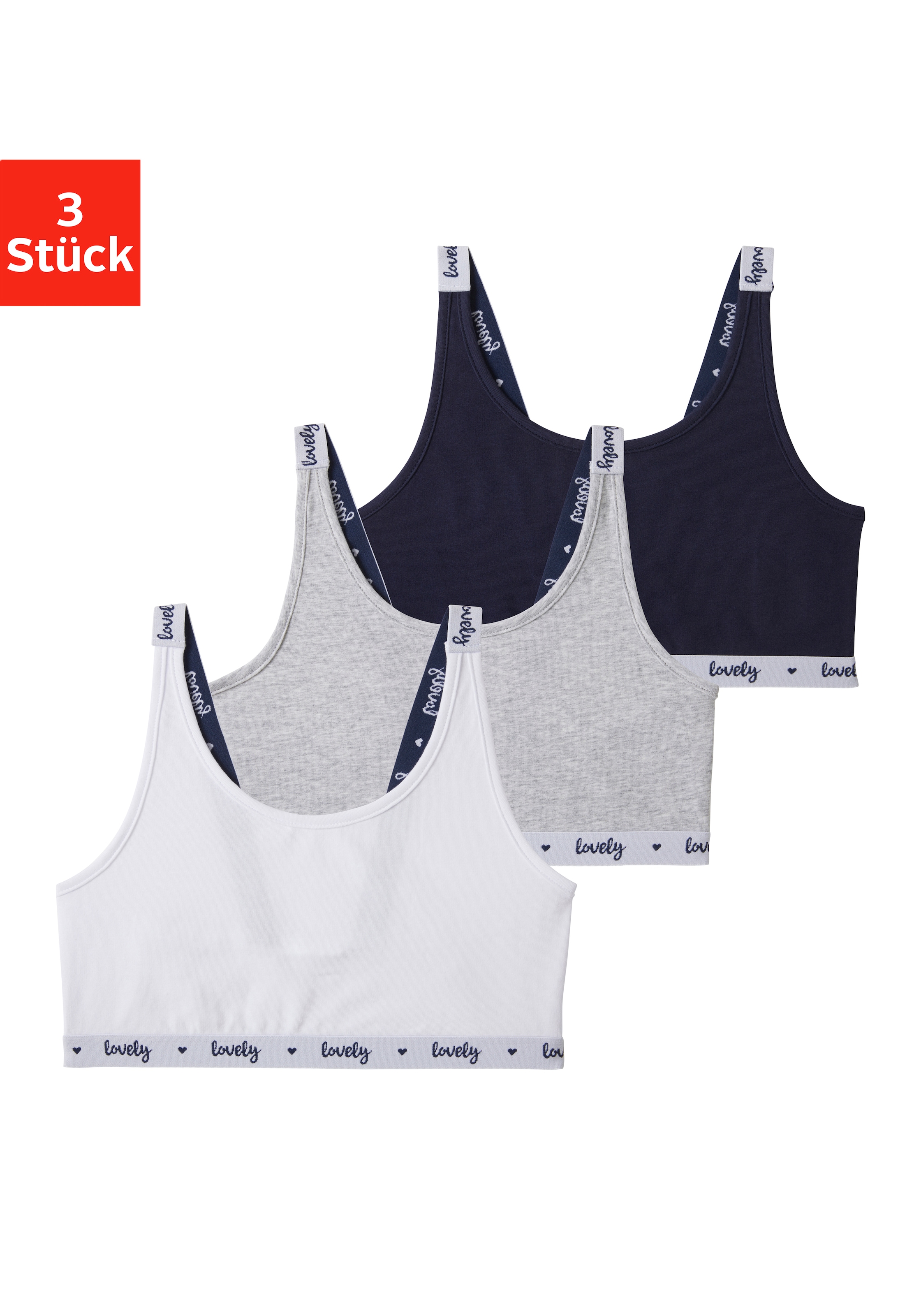 BUFFALO Bustier Packung, 3 Stk. tlg., mit bedruckten Trägern weiß / grau-meliert / navy 146/152 - N-Gr N-Gr 146/152 Buffalo Bustier im 3er Pack